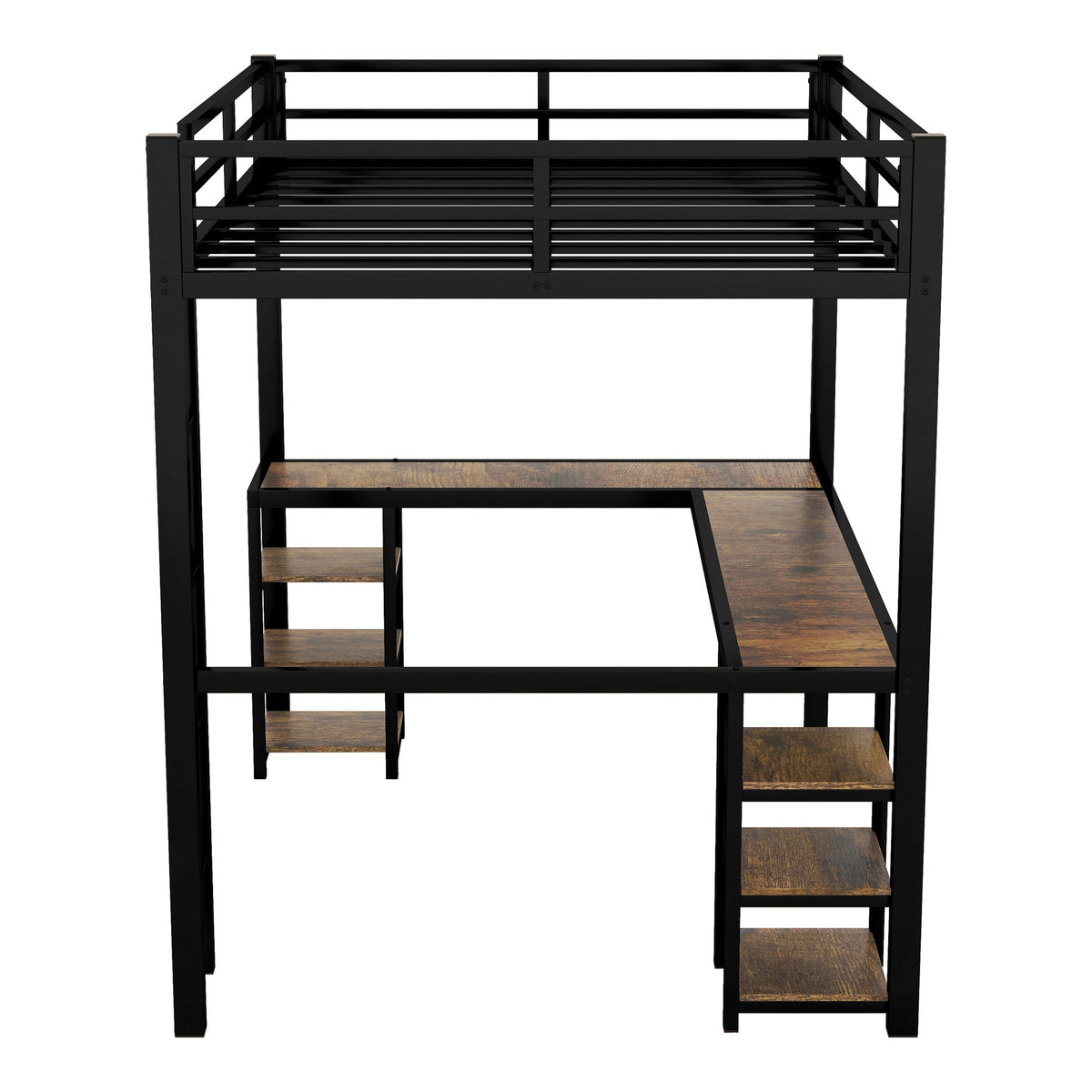 Full Metal Loft Bed with Desk, Shelves & Ladder
