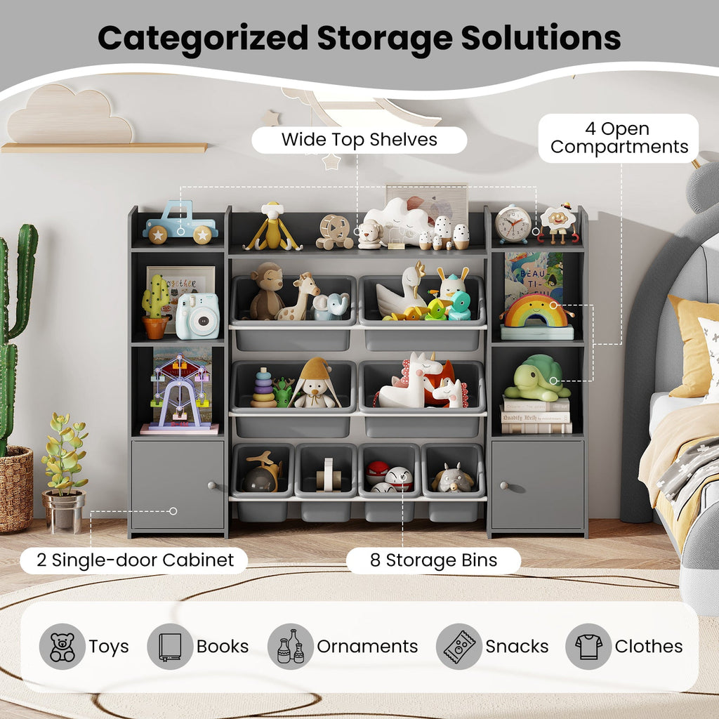 Kids Toy Storage Organizer with Bins, Cubbies & Cabinet Doors