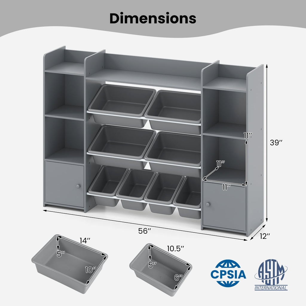 Kids Toy Storage Organizer with Bins, Cubbies & Cabinet Doors