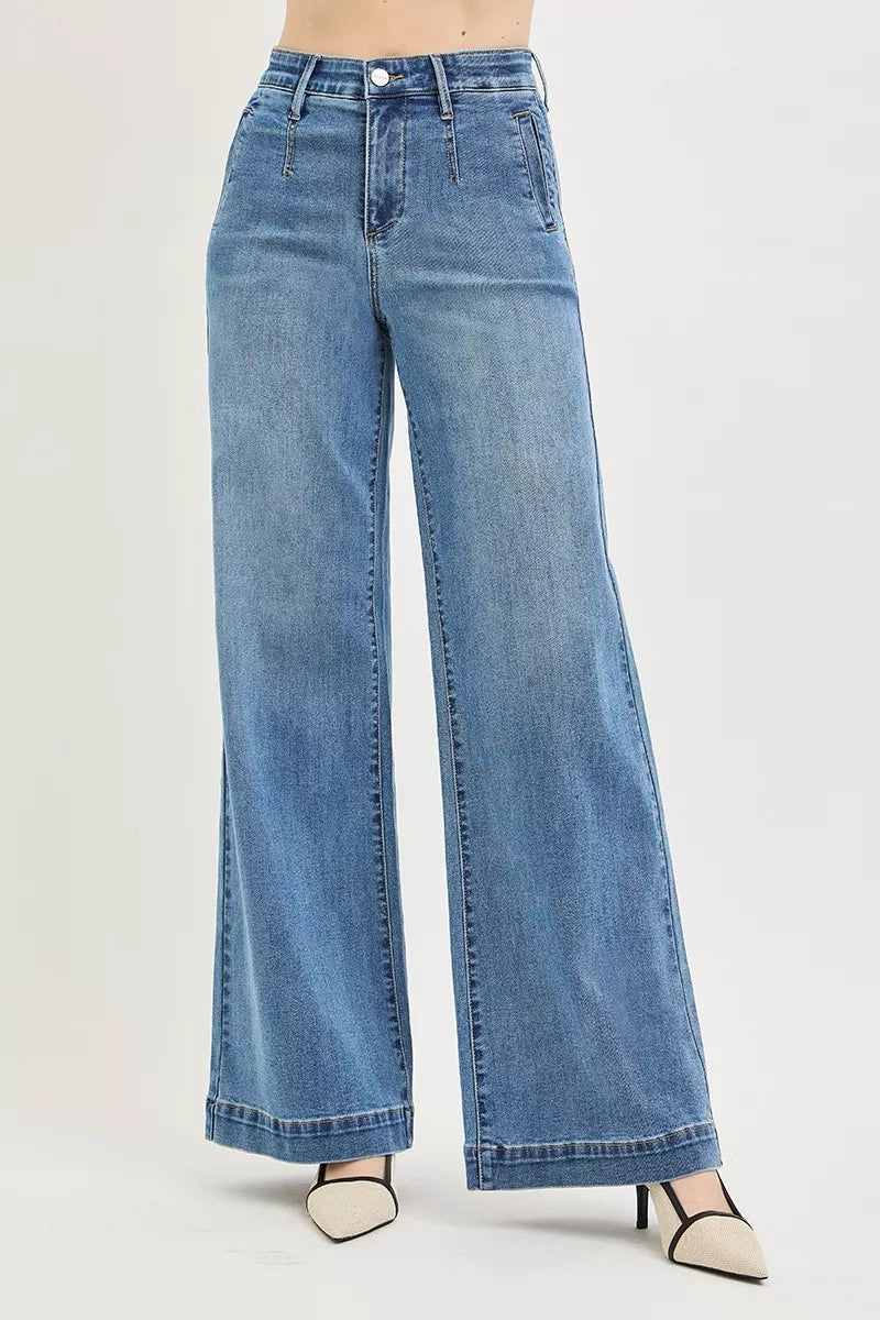 RISEN Tummy Control High Rise Wide Leg Jeans