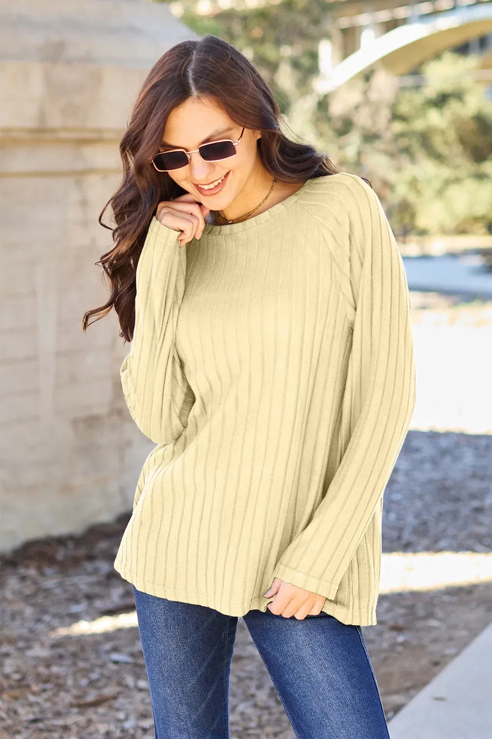 Ribbed Round Neck Oversized Knit Top