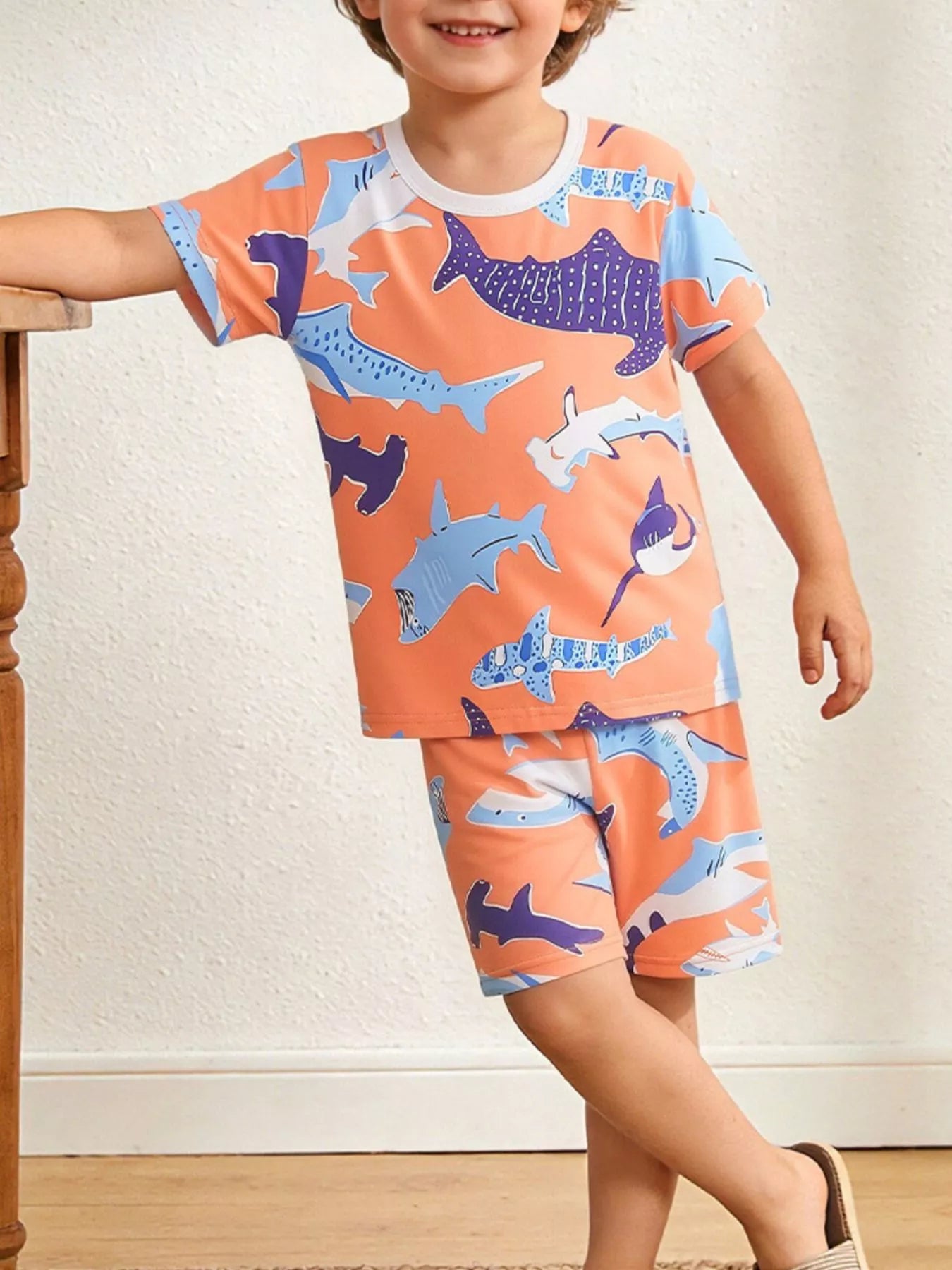 Kids' Shark Print Tee and Shorts Set