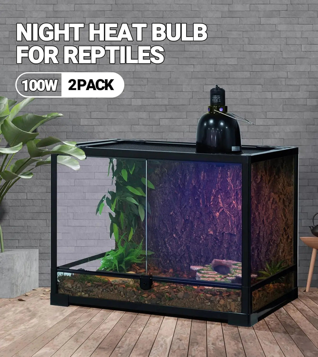 Reptile Night Heat Lamp Bulbs – 2-Pack Purple Moonlight Bulbs, No UVA | 75W & 100W | E26/E27 Base