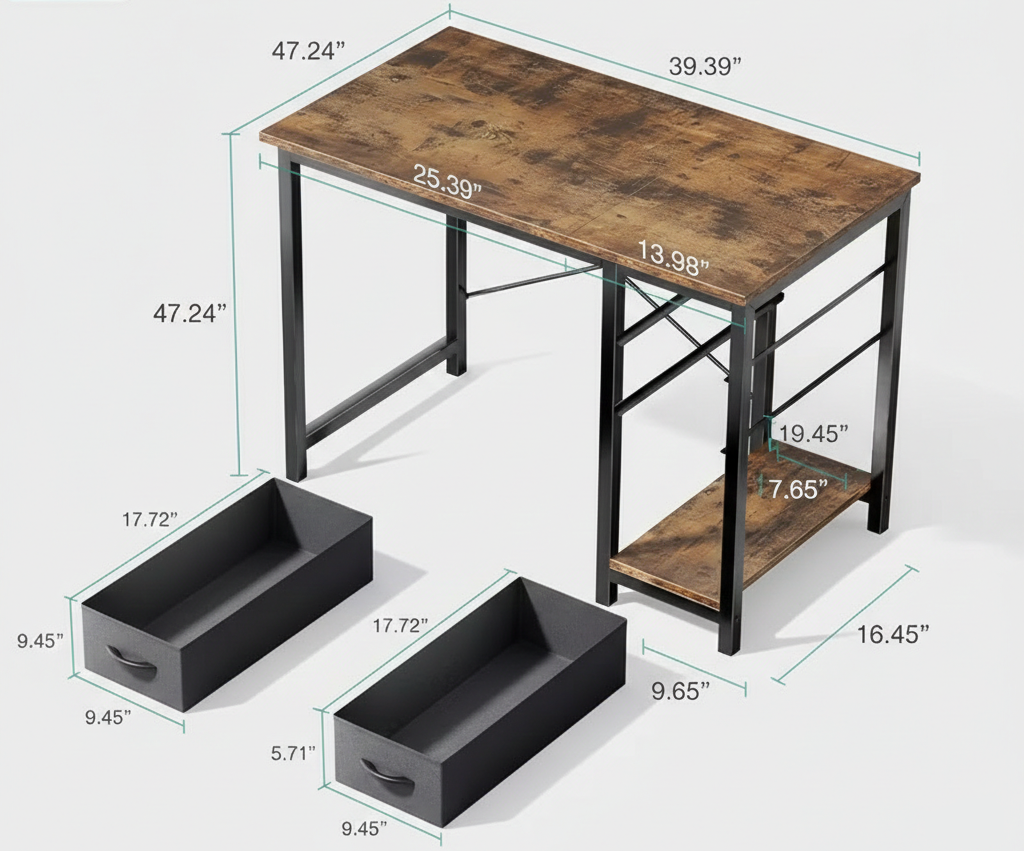 Computer Desk with Fabric Storage Drawers