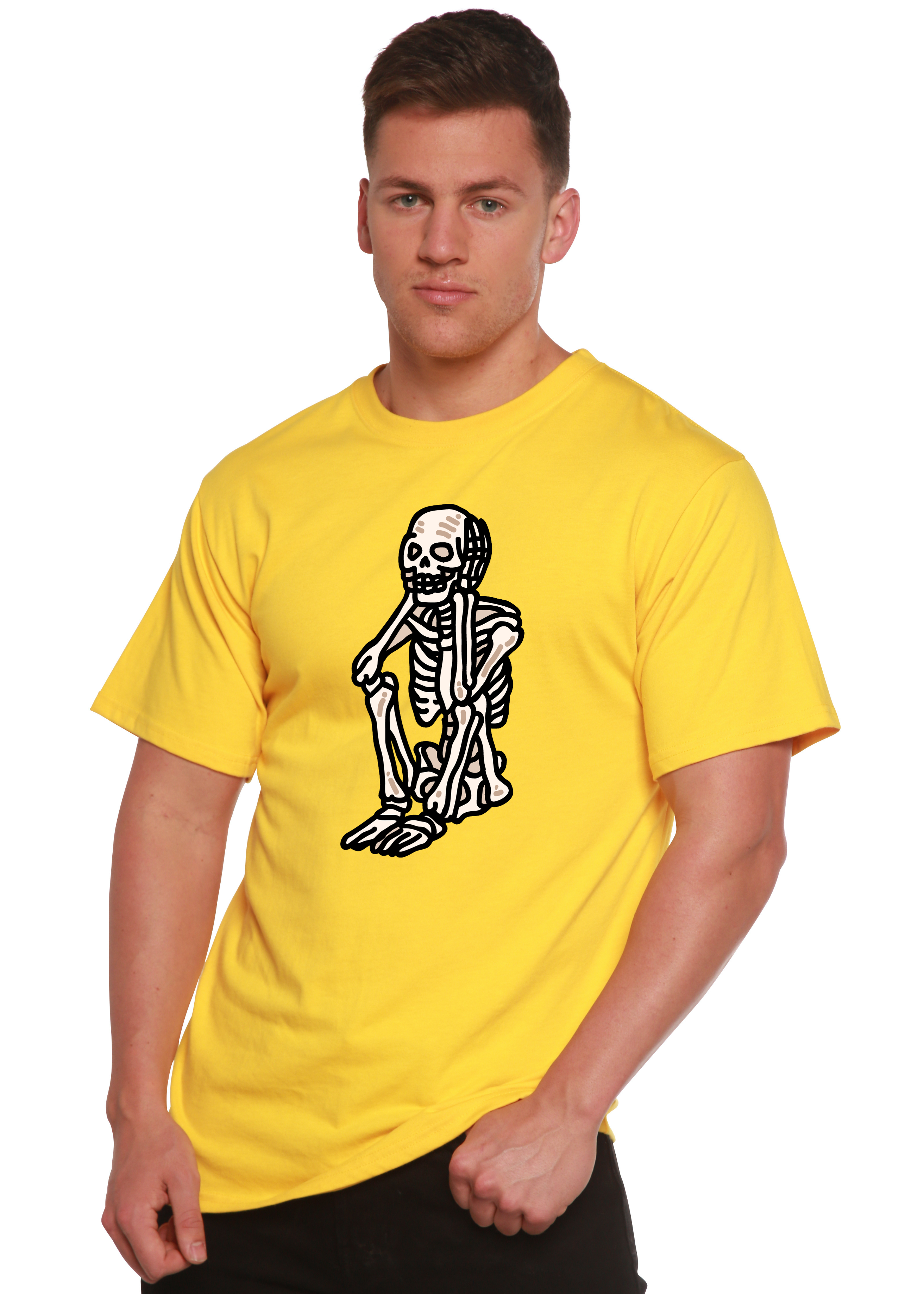 Sad Skeleton Halloween Unisex Bamboo Viscose & Organic Cotton Short Sleeve Graphic T-Shirt