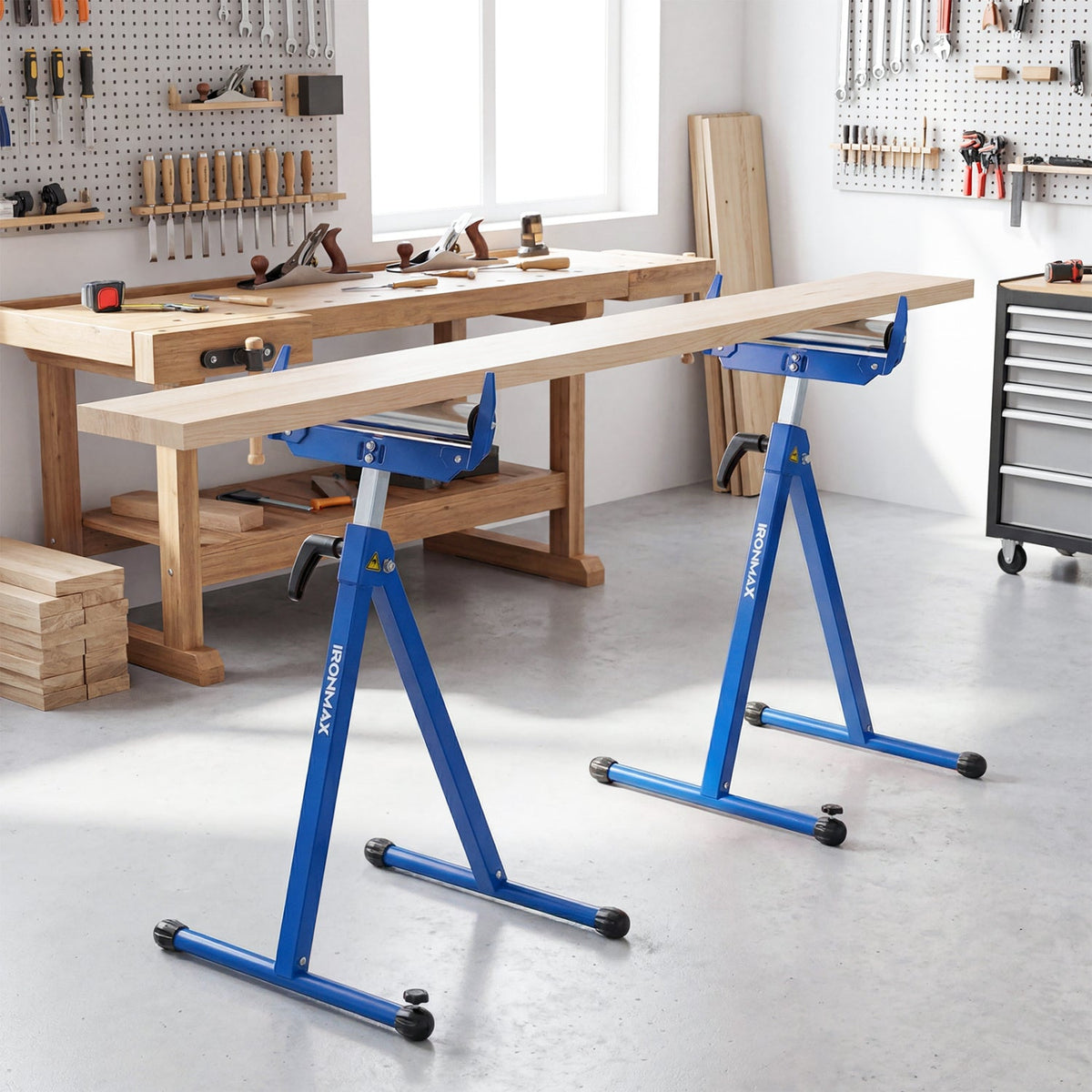 2-Pack Folding Roller Stands with Adjustable Height