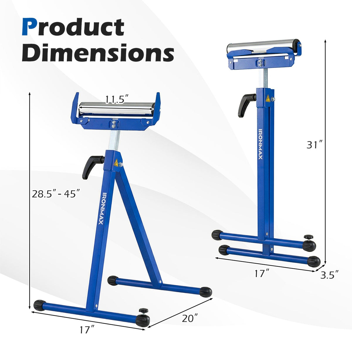 2-Pack Folding Roller Stands with Adjustable Height