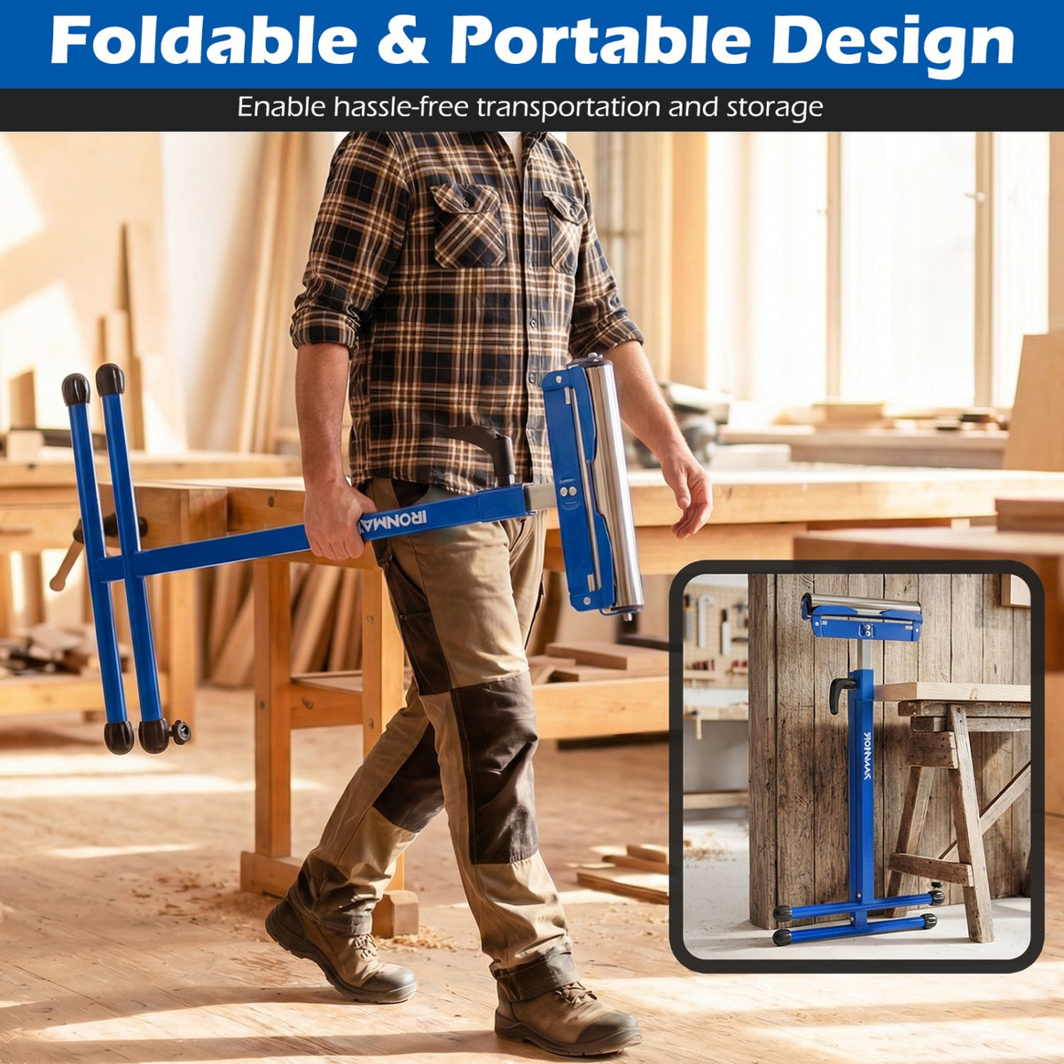 2-Pack Folding Roller Stands with Adjustable Height