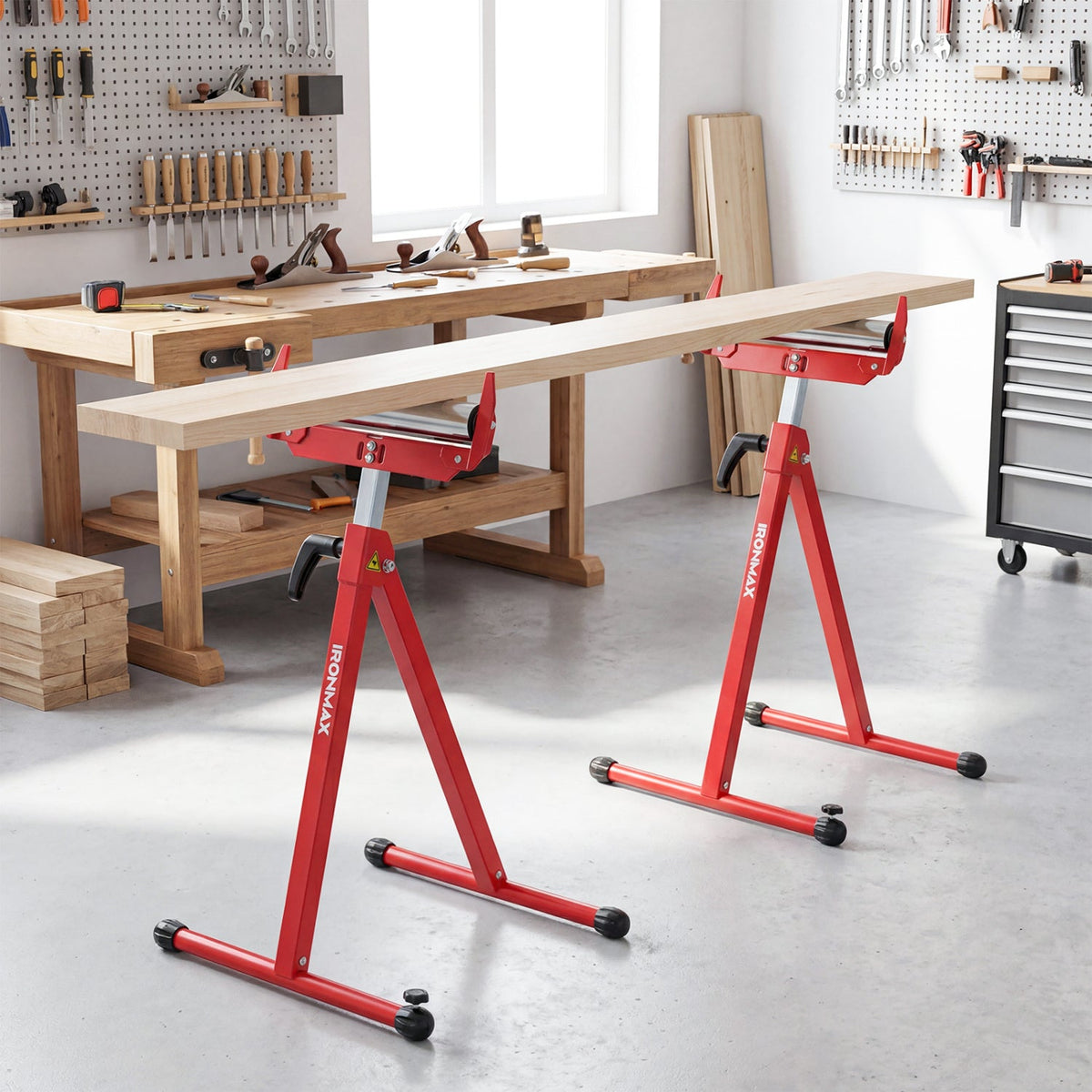 2-Pack Folding Roller Stands with Adjustable Height