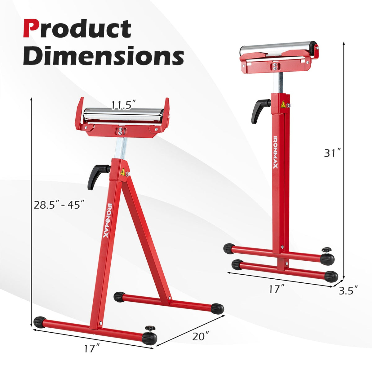 2-Pack Folding Roller Stands with Adjustable Height