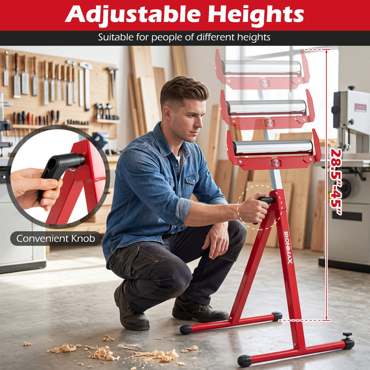2-Pack Folding Roller Stands with Adjustable Height