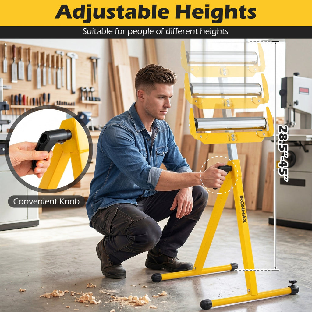 2-Pack Folding Roller Stands with Adjustable Height
