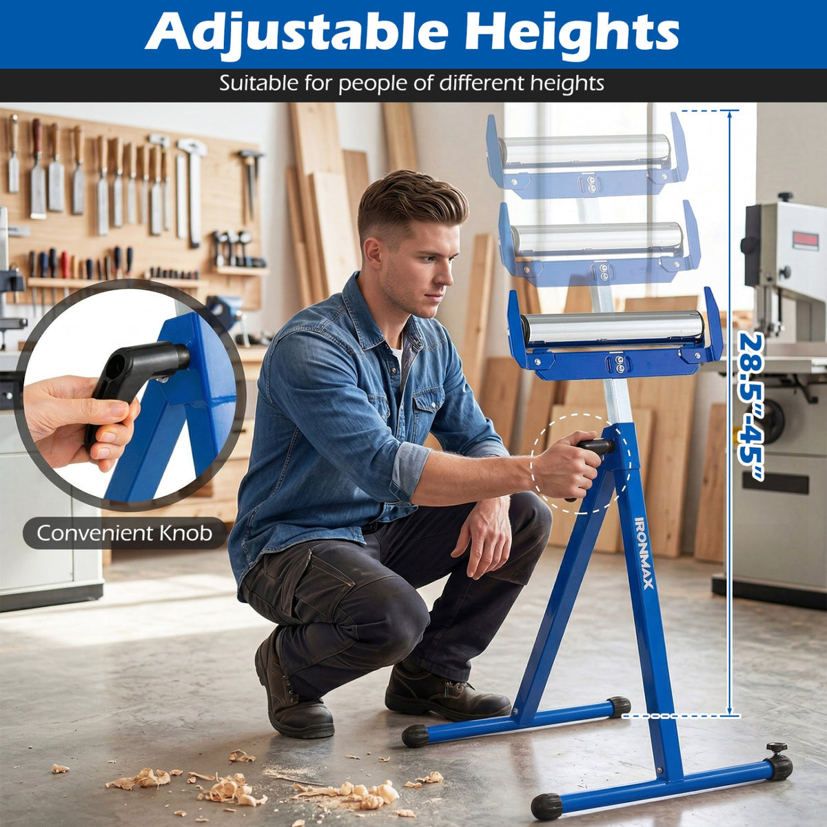 2-Pack Folding Roller Stands with Adjustable Height