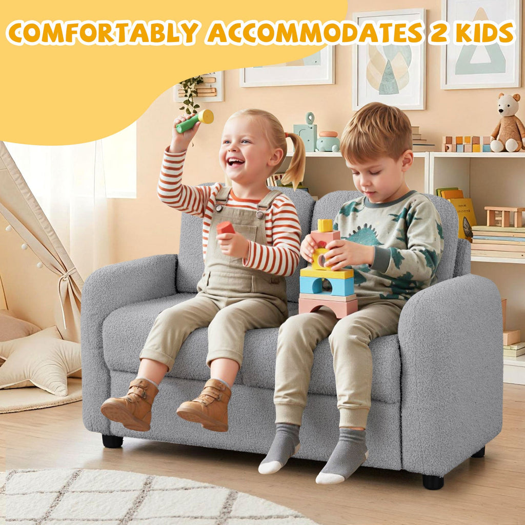 2-Seat Kids Sofa with Teddy Fleece Upholstery