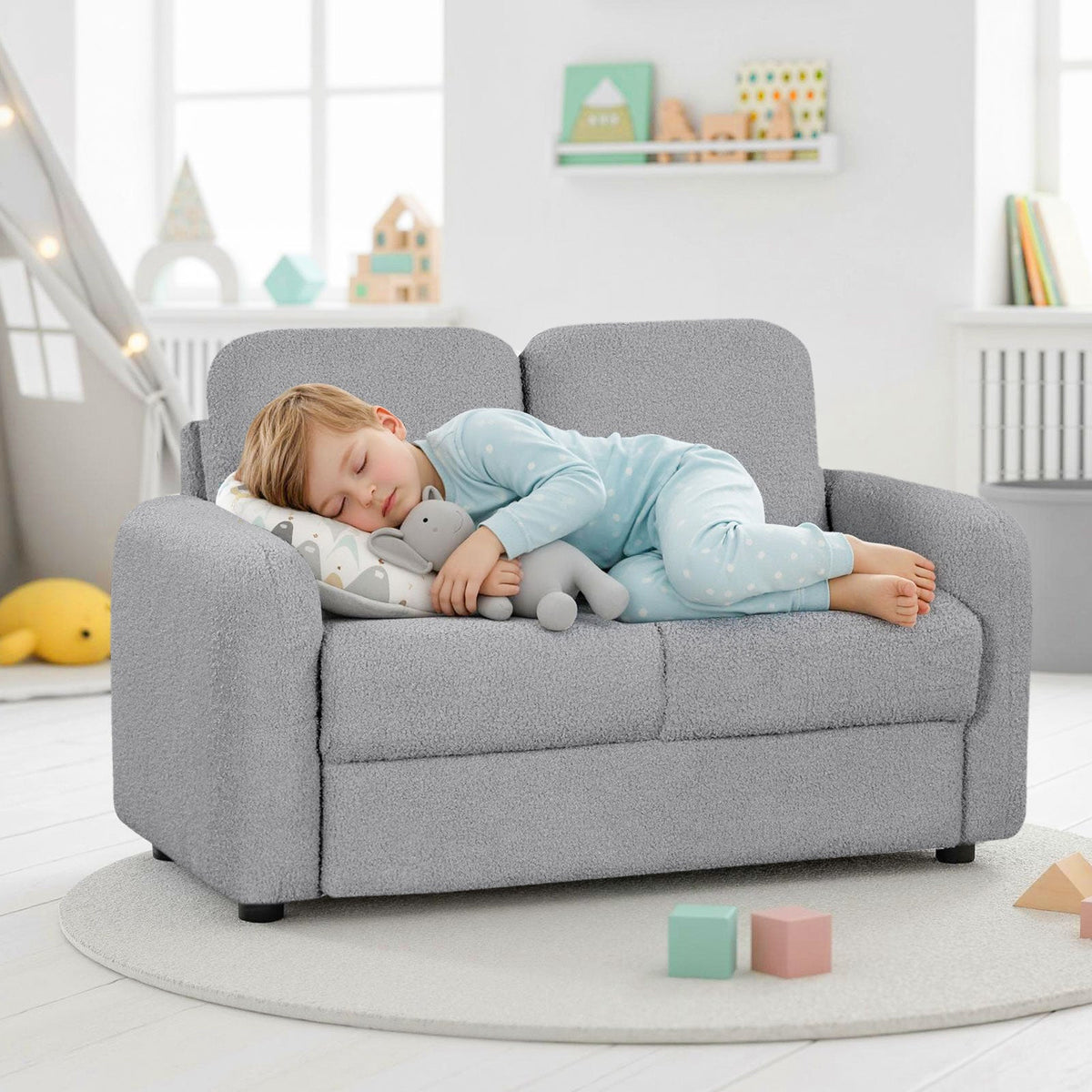 2-Seat Kids Sofa with Teddy Fleece Upholstery