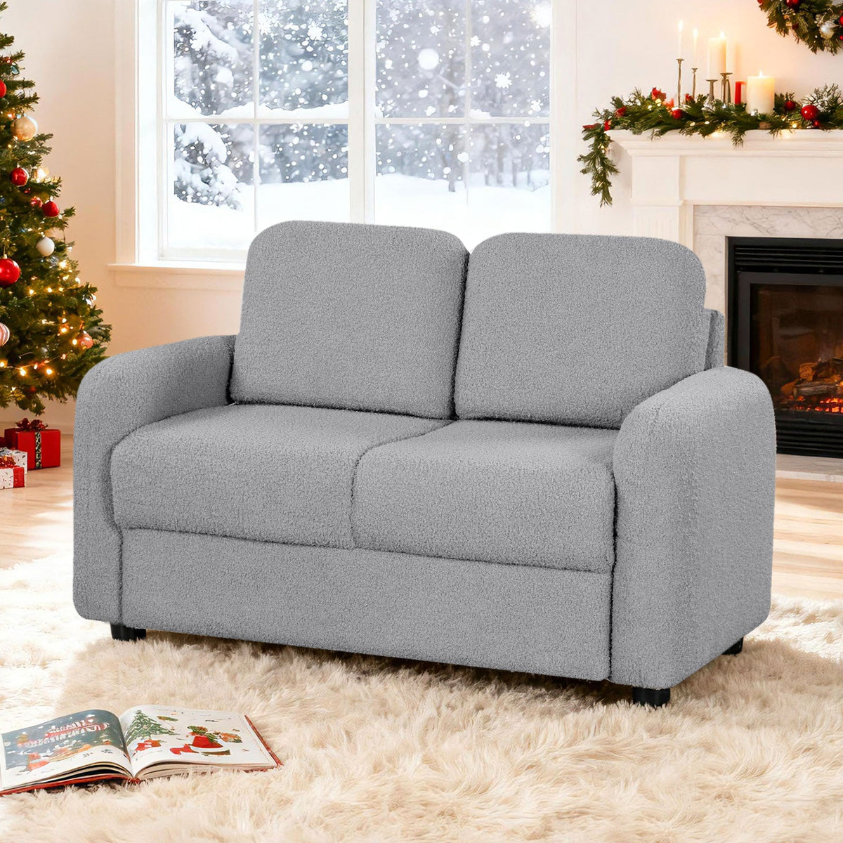 2-Seat Kids Sofa with Teddy Fleece Upholstery