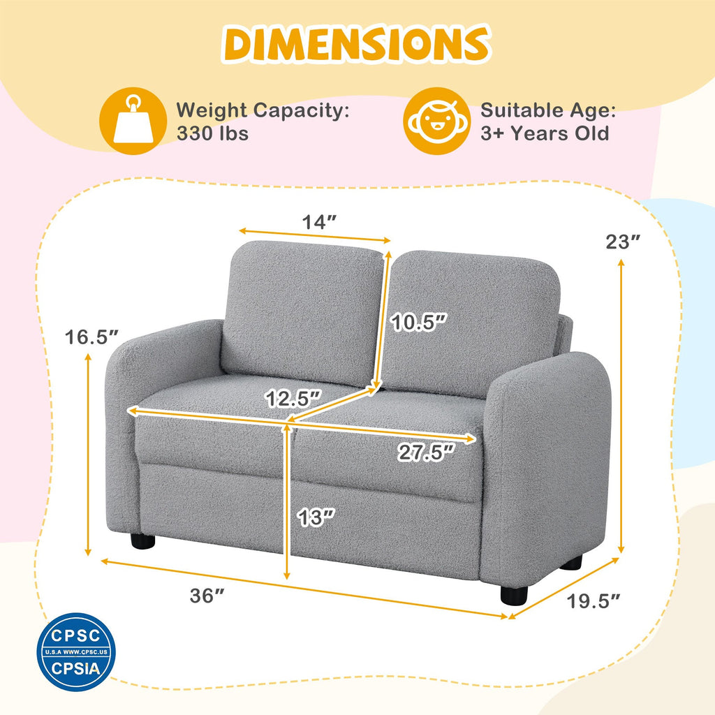 2-Seat Kids Sofa with Teddy Fleece Upholstery