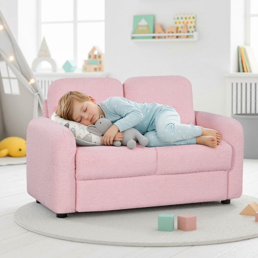 2-Seat Kids Sofa with Teddy Fleece Upholstery