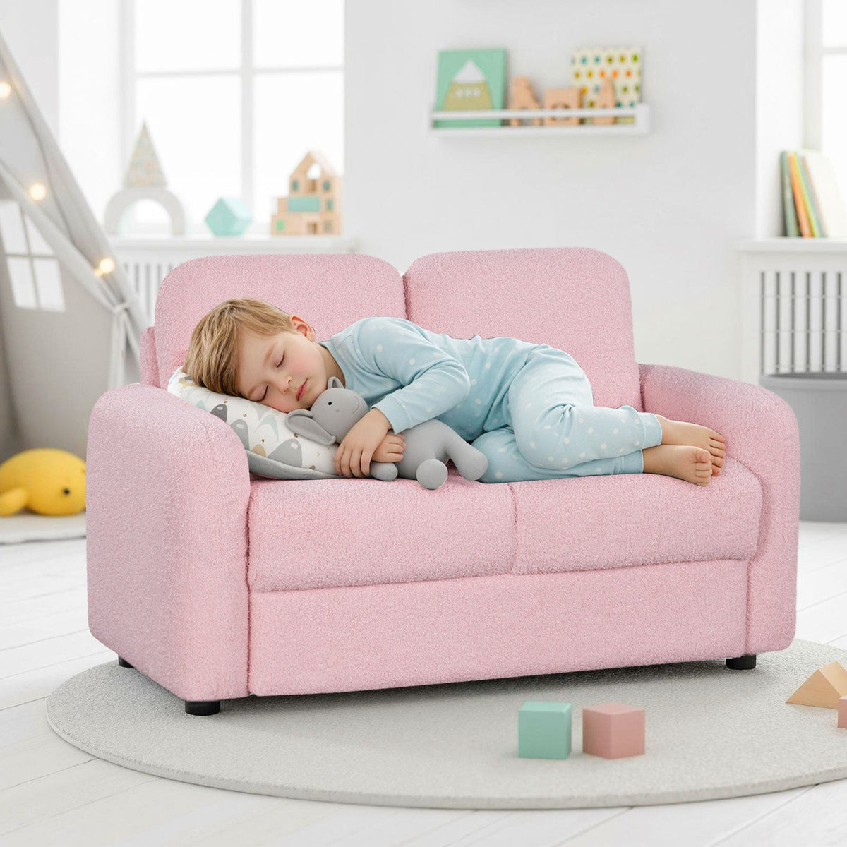 2-Seat Kids Sofa with Teddy Fleece Upholstery