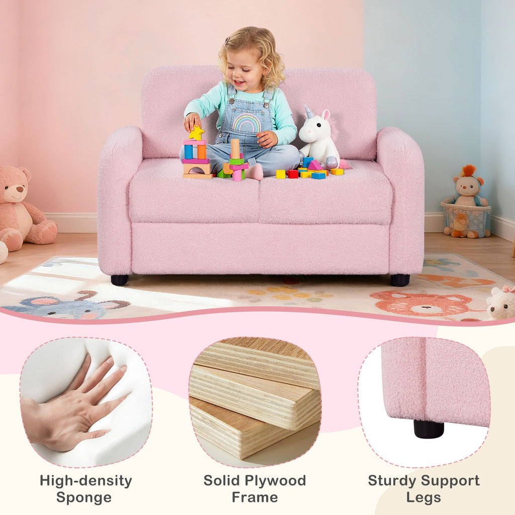 2-Seat Kids Sofa with Teddy Fleece Upholstery
