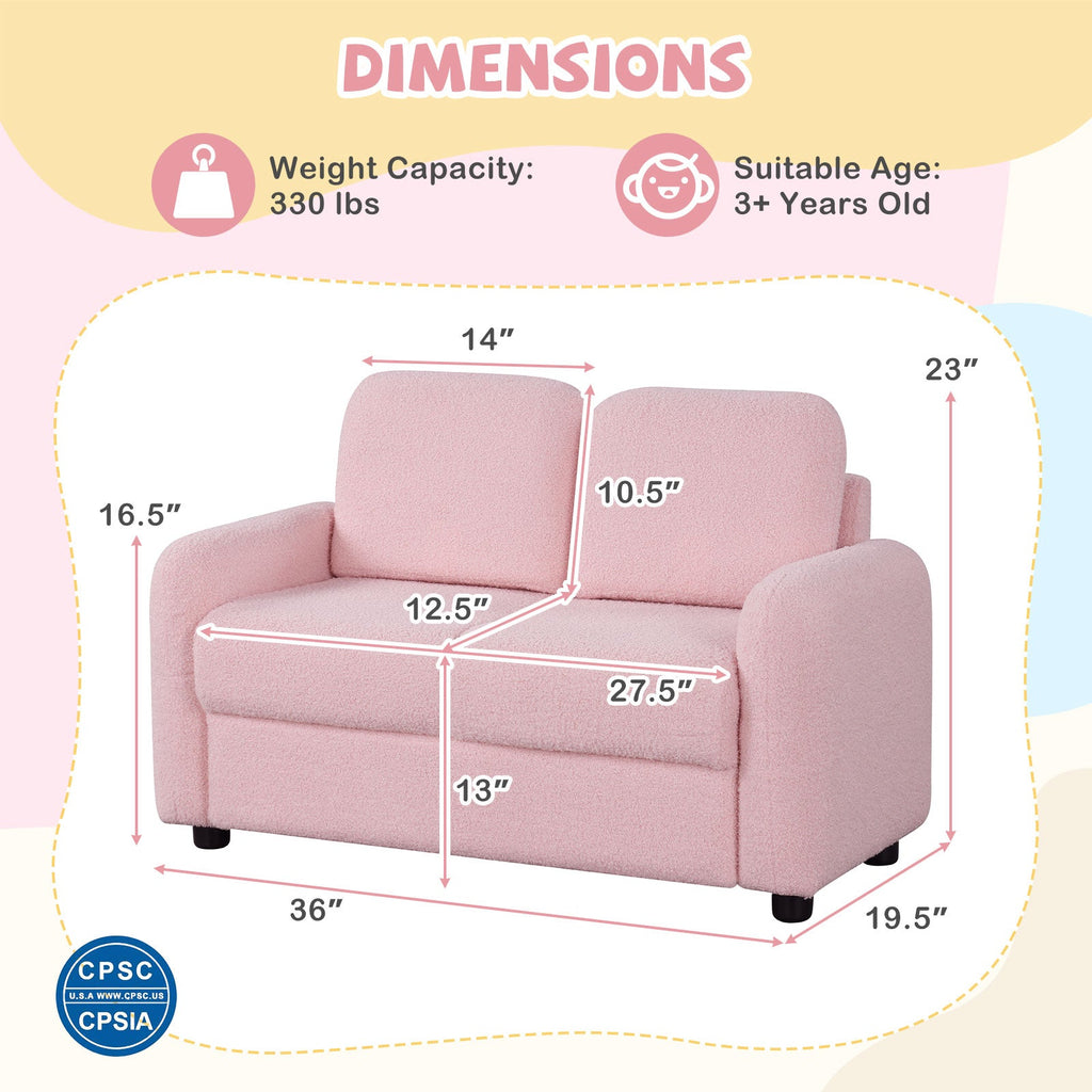 2-Seat Kids Sofa with Teddy Fleece Upholstery