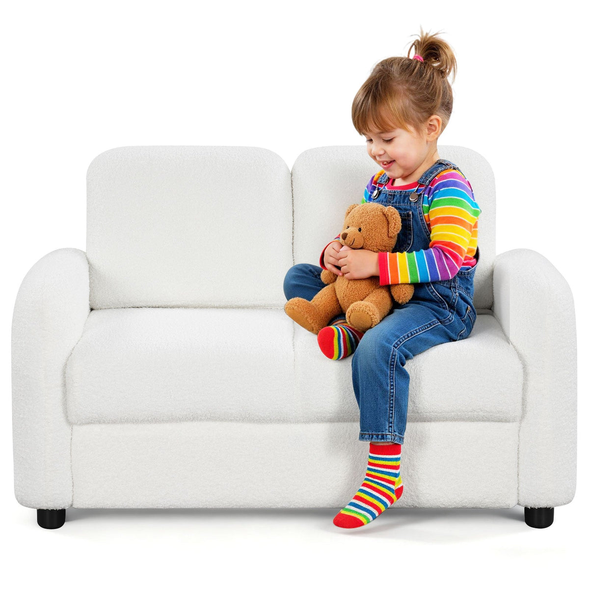 2-Seat Kids Sofa with Teddy Fleece Upholstery
