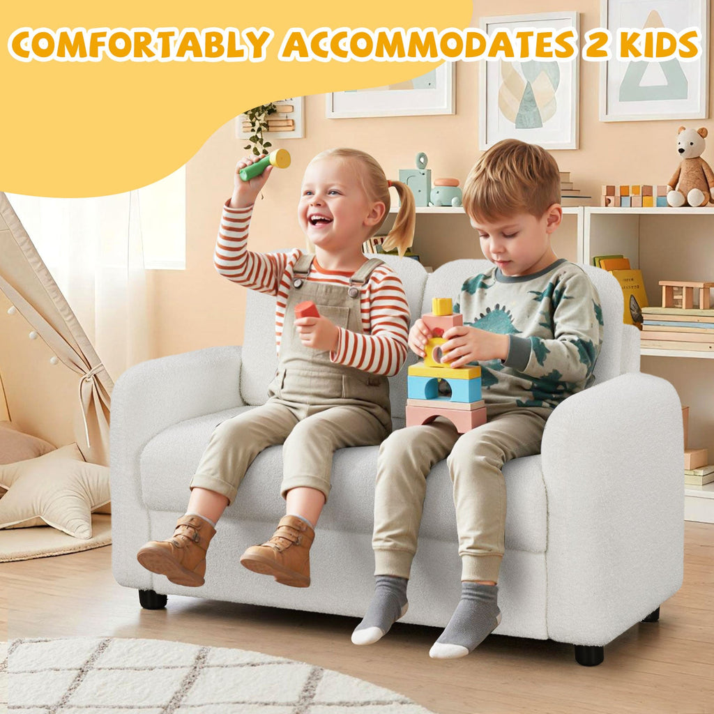 2-Seat Kids Sofa with Teddy Fleece Upholstery