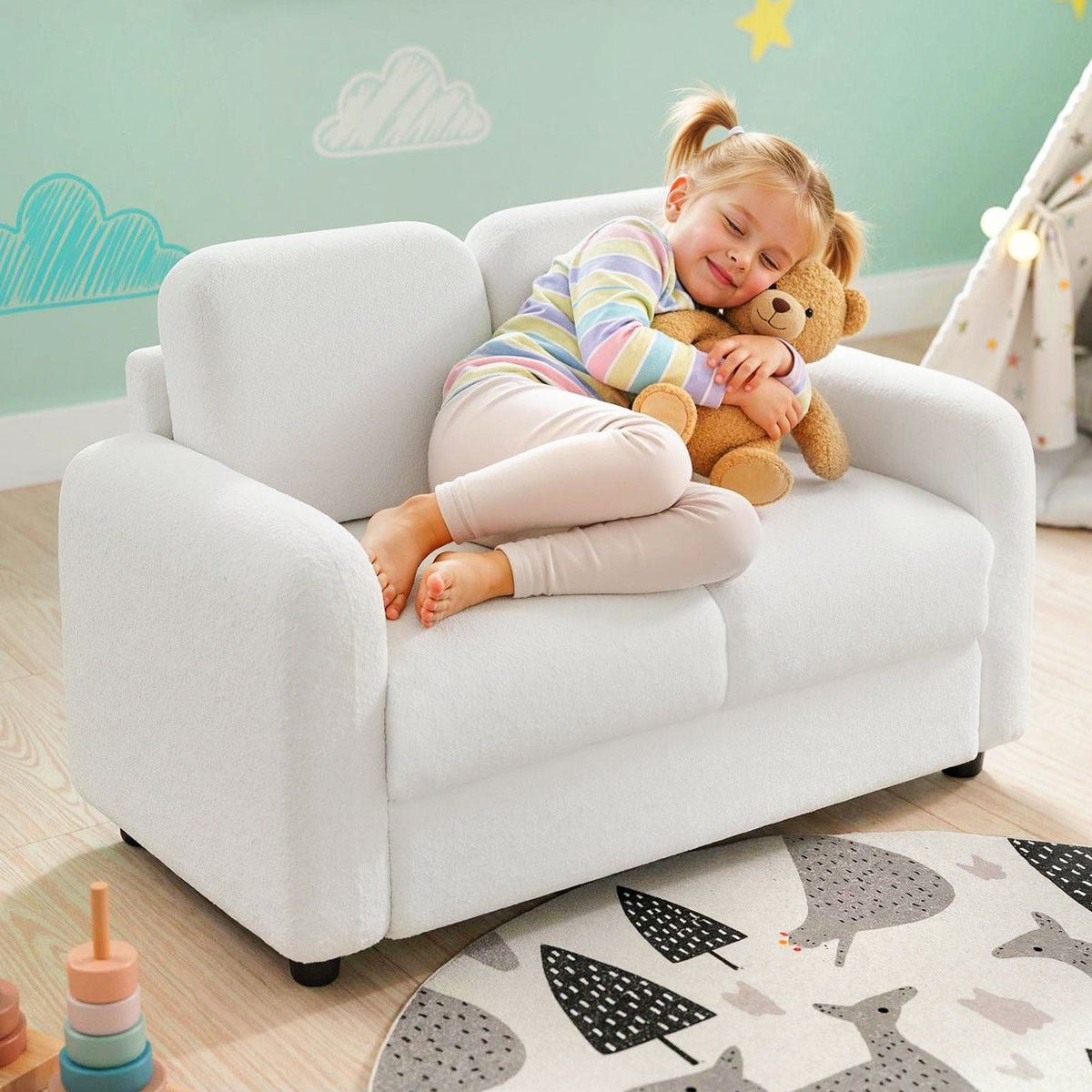 2-Seat Kids Sofa with Teddy Fleece Upholstery