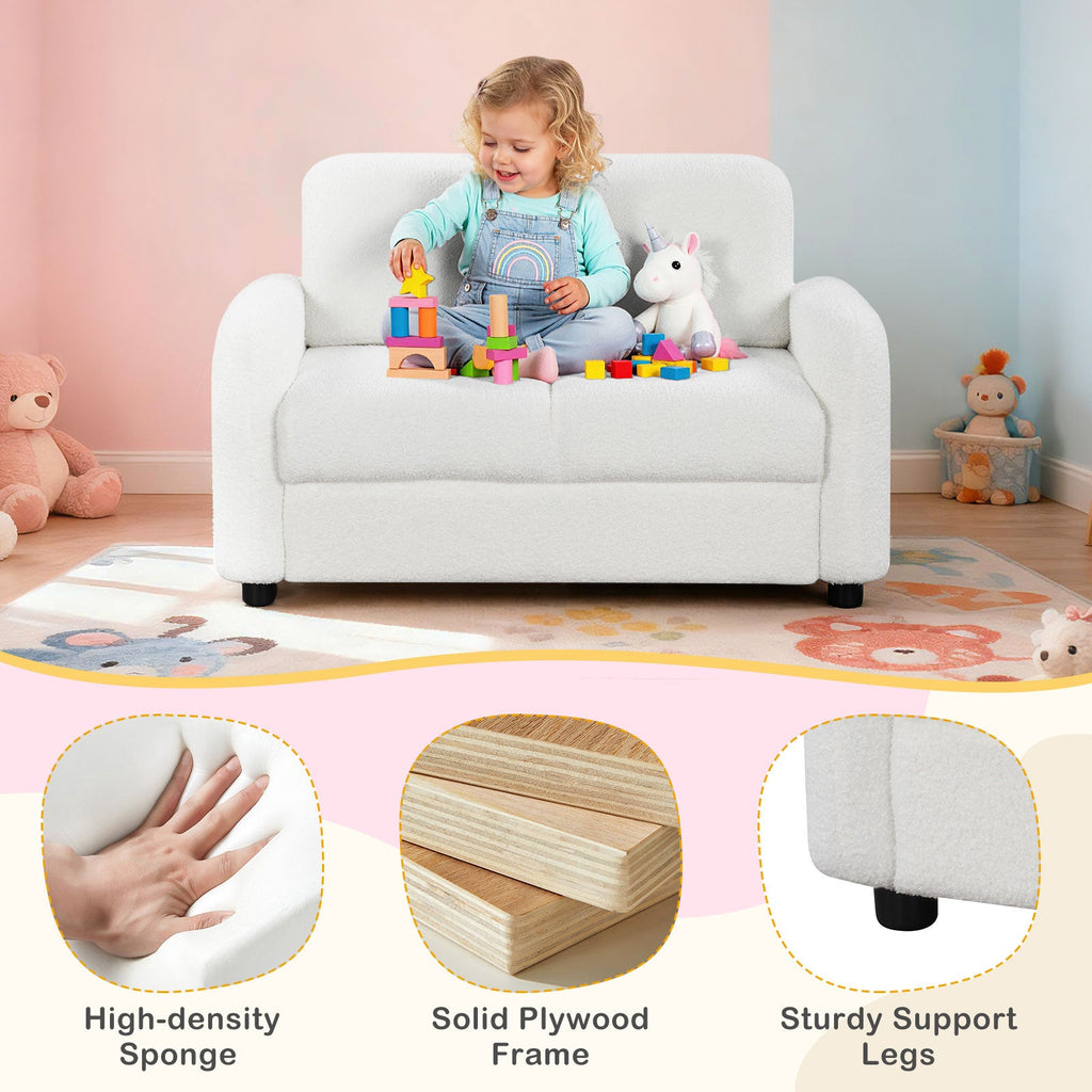 2-Seat Kids Sofa with Teddy Fleece Upholstery