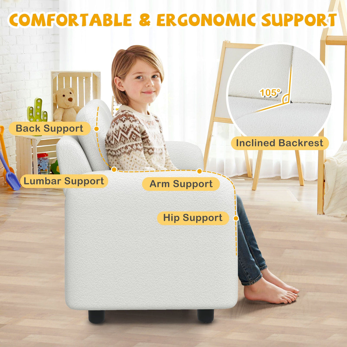 2-Seat Kids Sofa with Teddy Fleece Upholstery