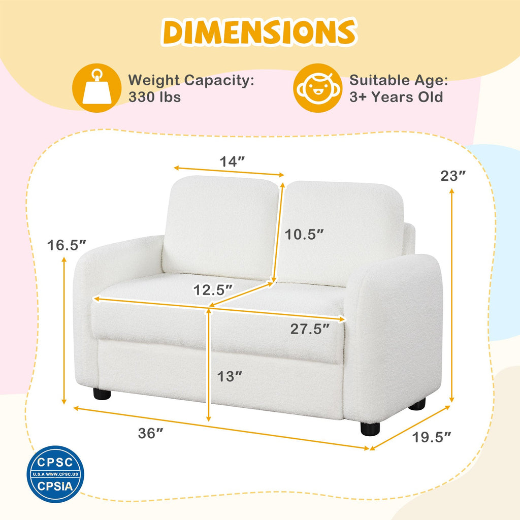 2-Seat Kids Sofa with Teddy Fleece Upholstery