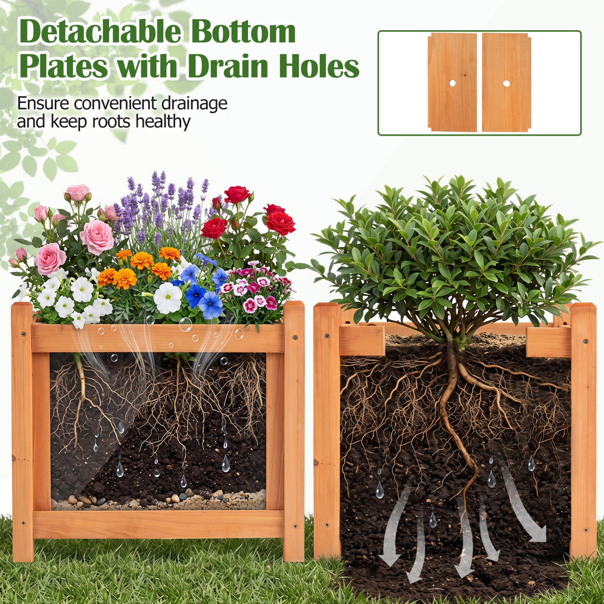 2-in-1 Outdoor Fir Wood Garden Bench with Side Planter Box