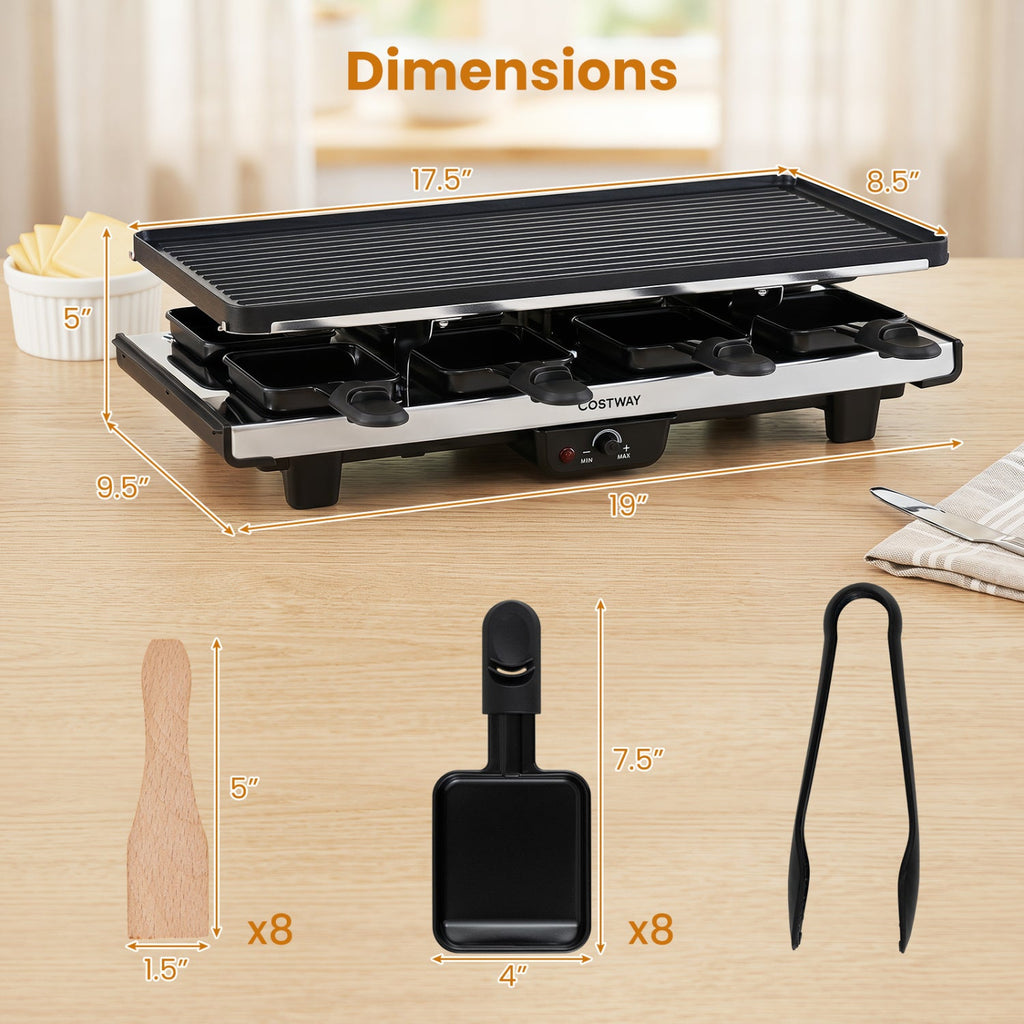 Raclette Grill & Griddle for 8 with Reversible Nonstick Plate