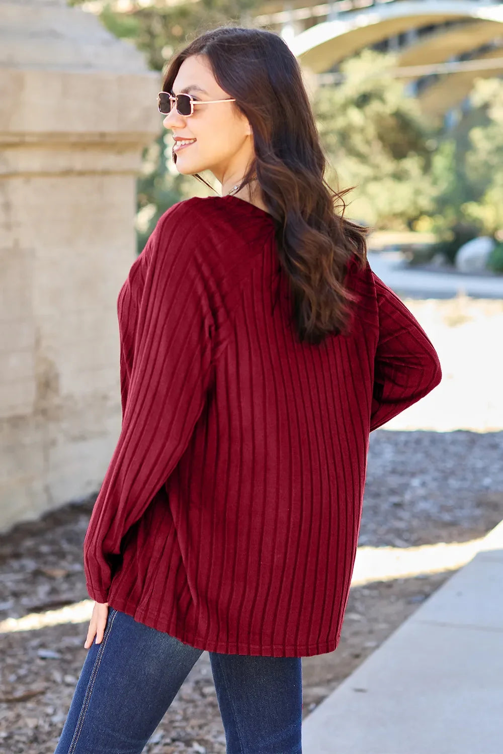 Basic Bae Ribbed Round Neck Oversized Knit Top