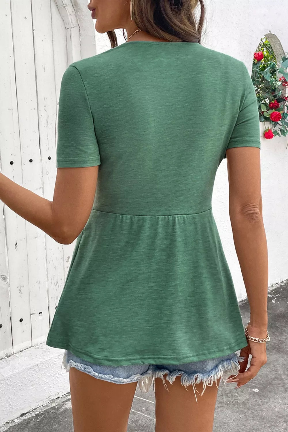 Twist Knot V-Neck Short Sleeve Blouse