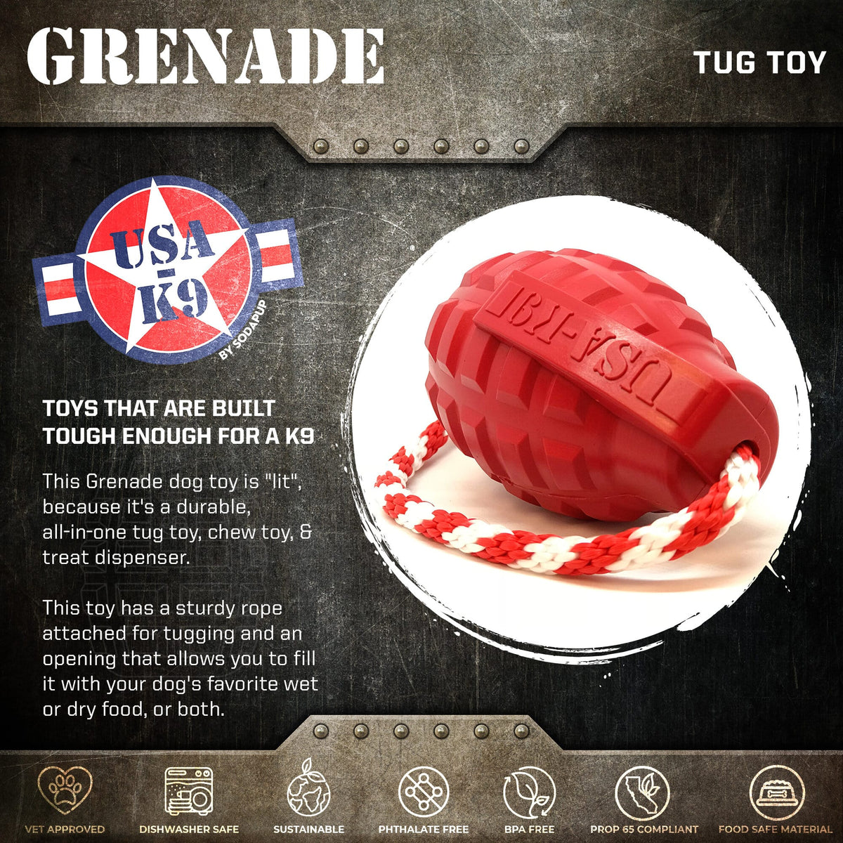 Large Grenade Rubber Dog Toy