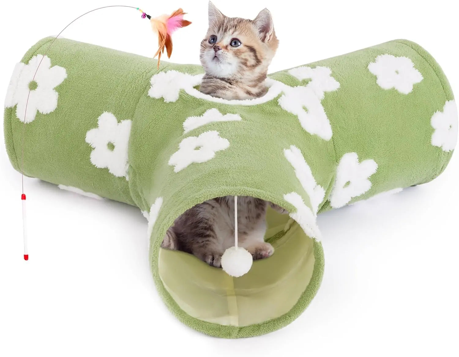 3-Way Collapsible Cat Tunnel Toy – with Dangling Ball & Peek Hole | Crinkle Tunnel for Indoor Cats & Kittens
