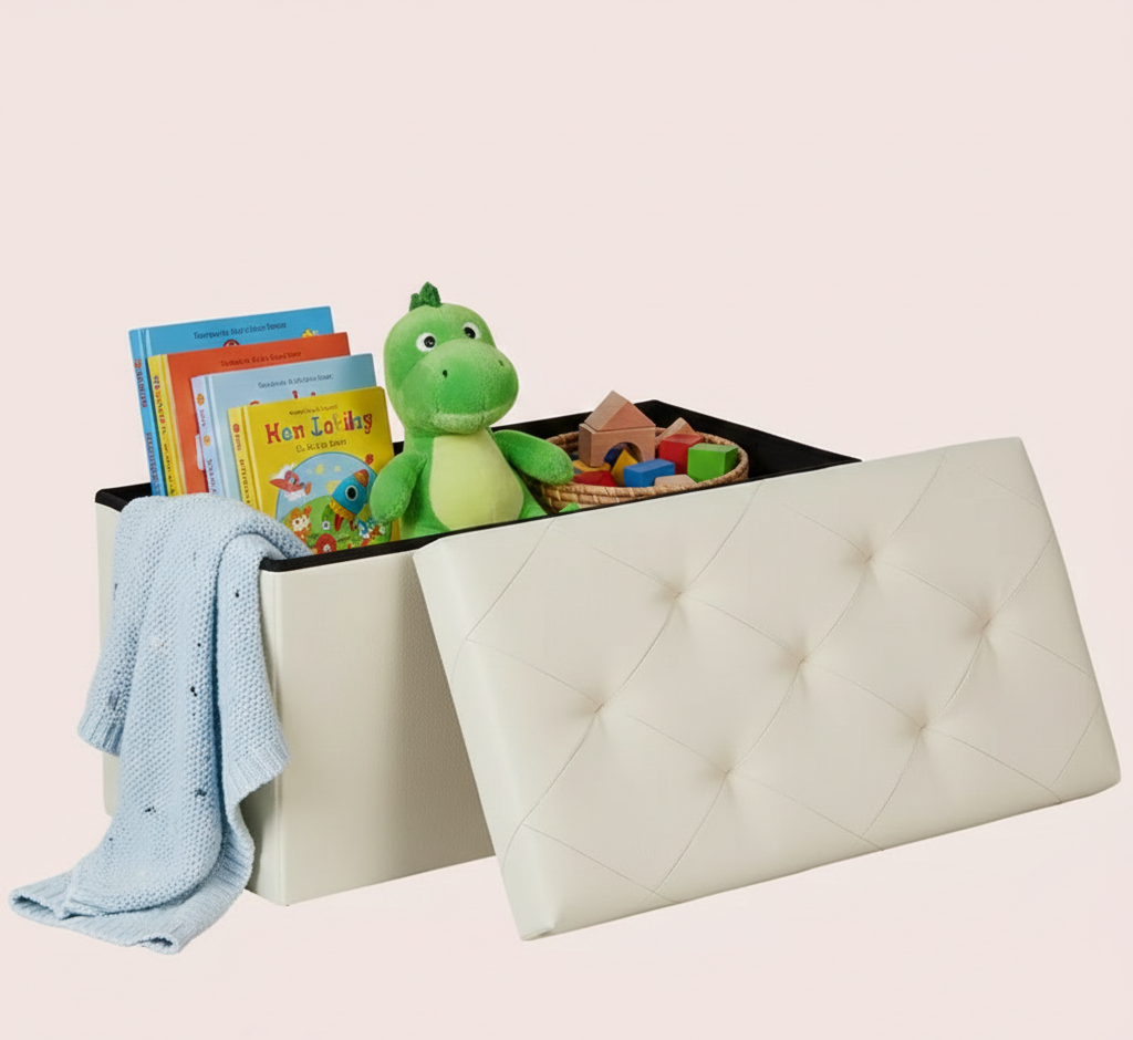 Folding Storage Ottoman Bench – Tufted Padded Seat, Hidden Storage | 30" & 43" | Multiple Colors