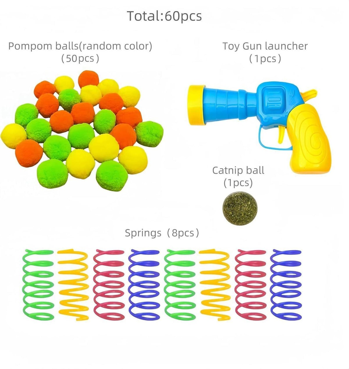 Cat Pom-Pom Ball Launcher Toy with 30 Colorful Balls