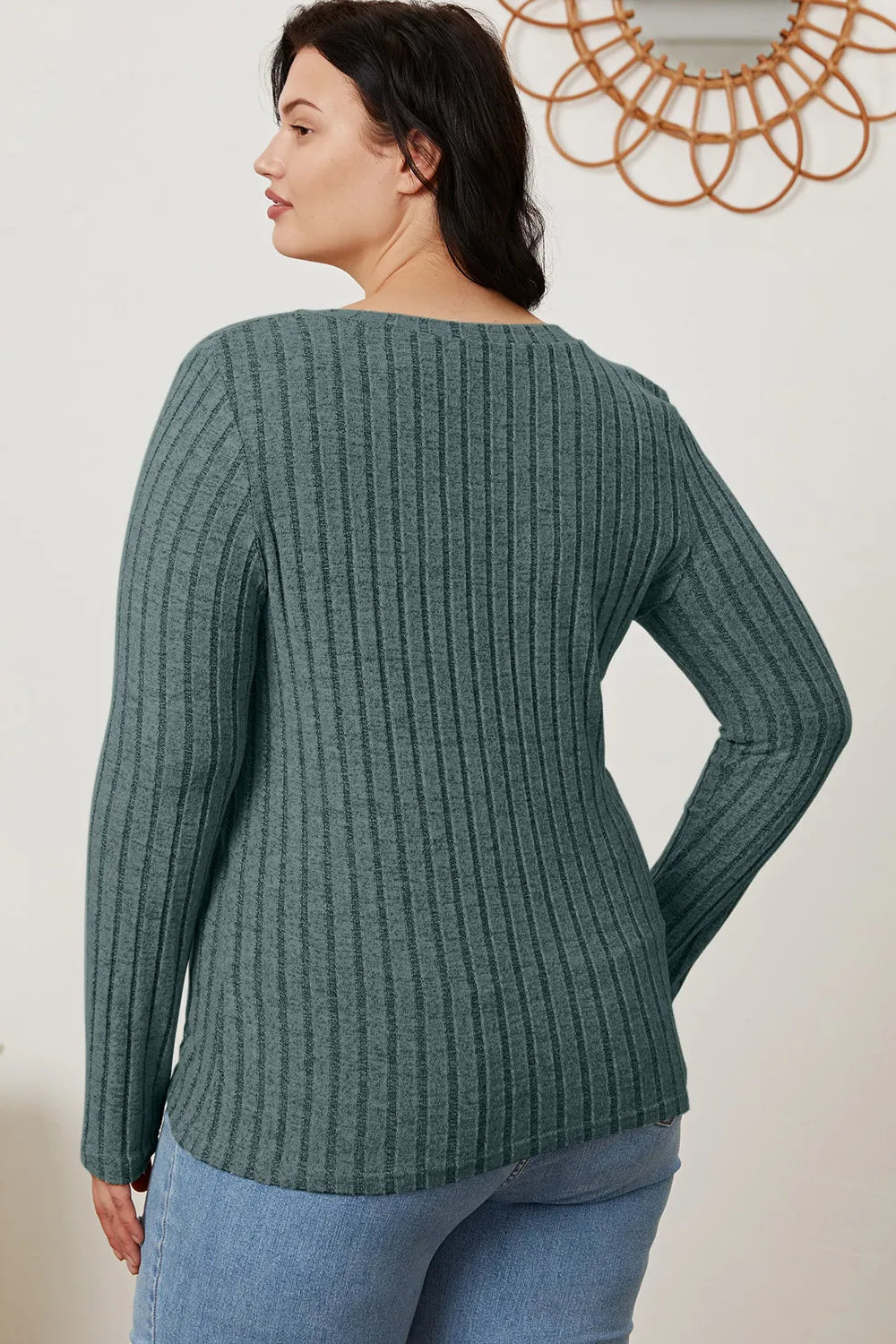 Basic Bae Ribbed V-Neck Long Sleeve Top