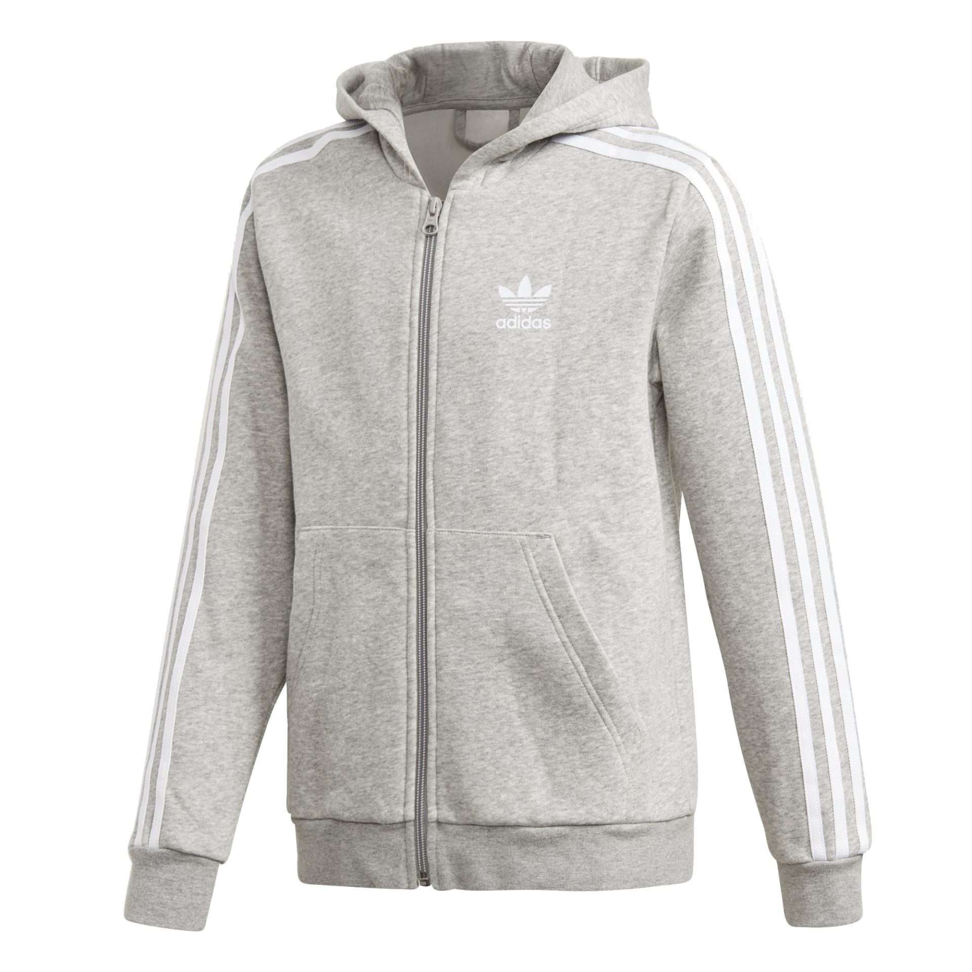 adidas Originals Kids' Trefoil Full-Zip Hoodie - Medium Grey Heather / White (DH2702)