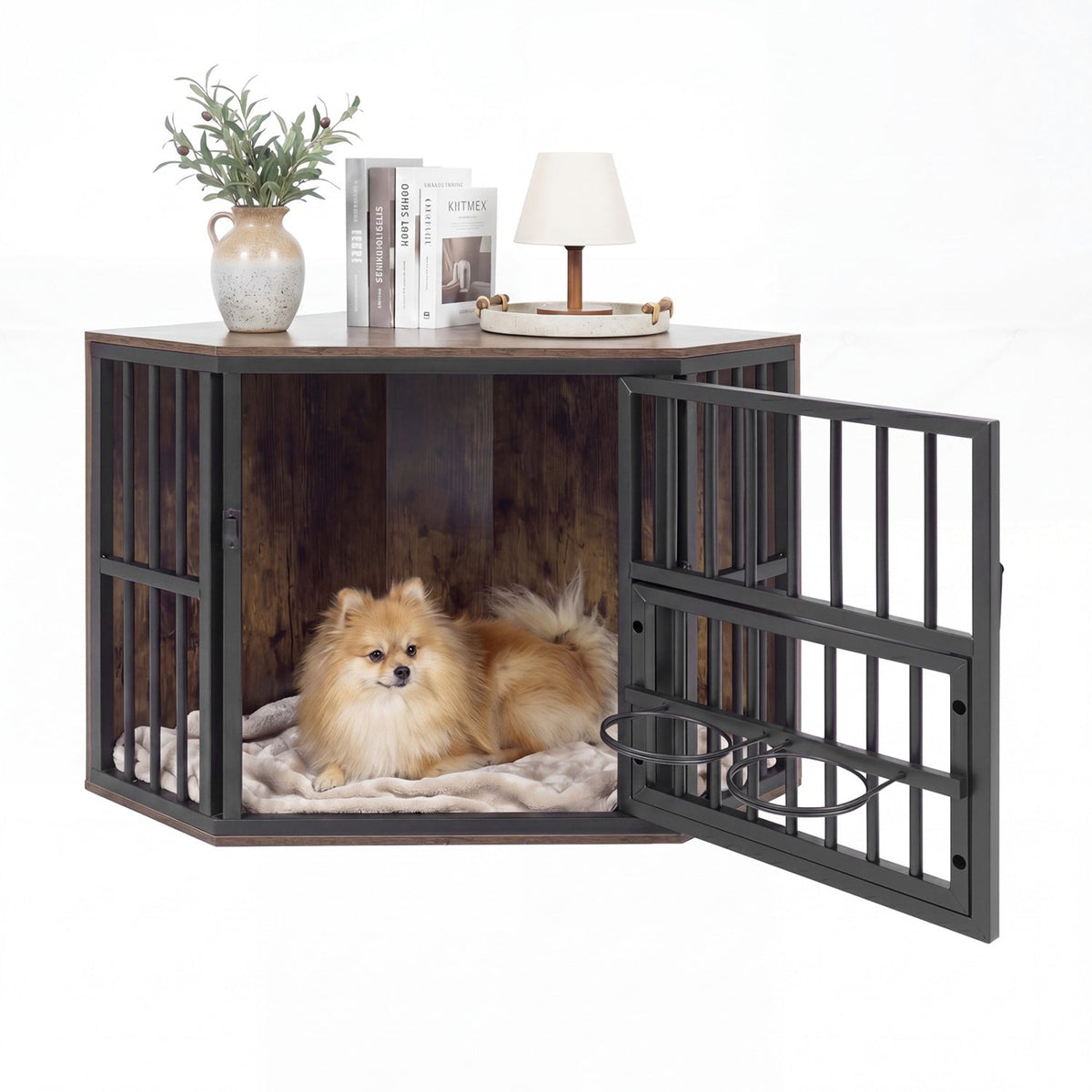 Corner Dog Crate End Table