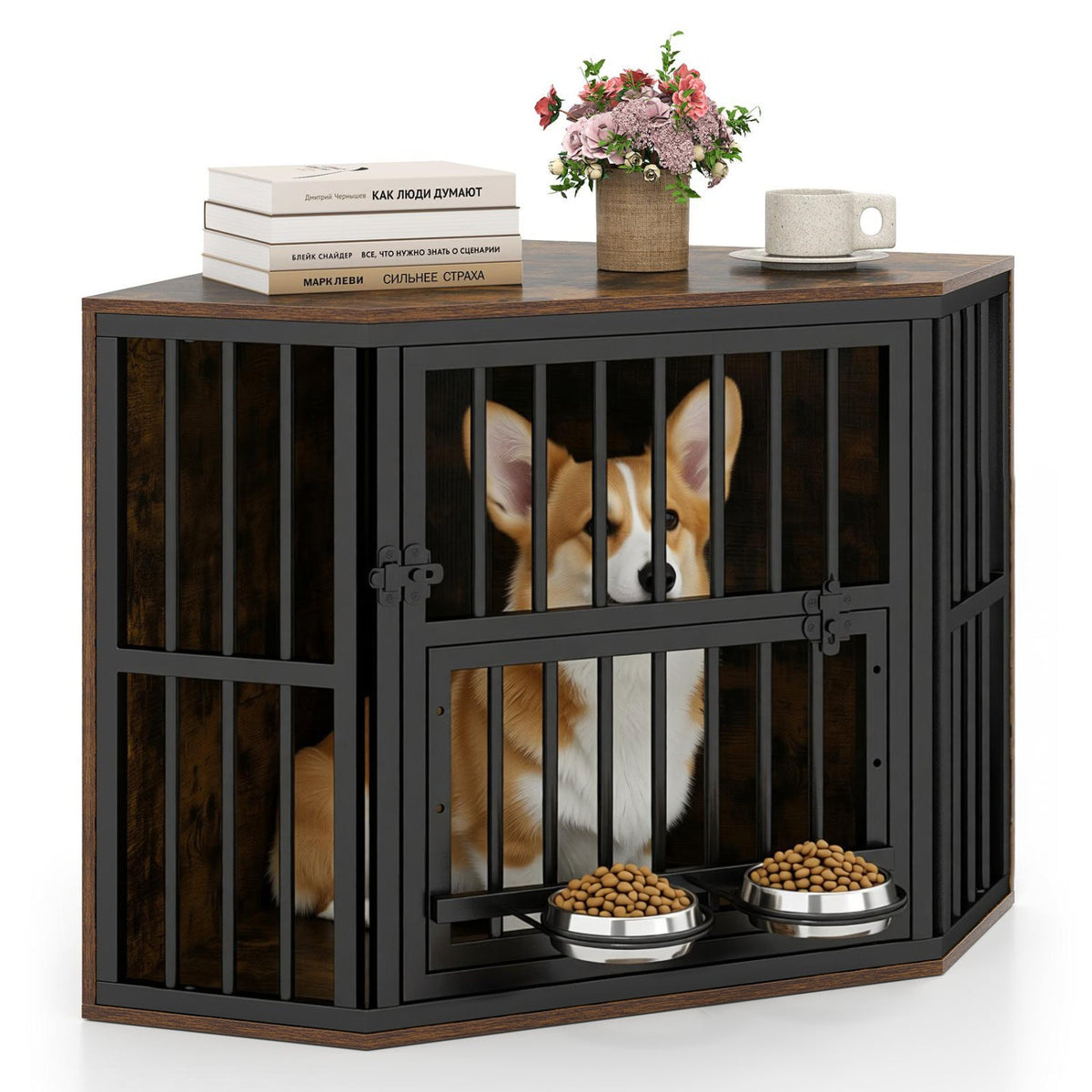 Corner Dog Crate End Table