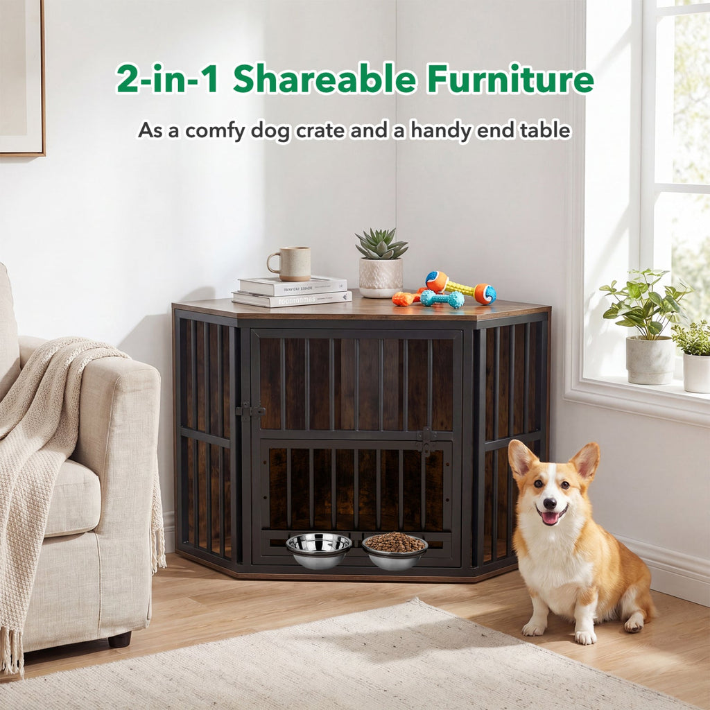 Corner Dog Crate End Table