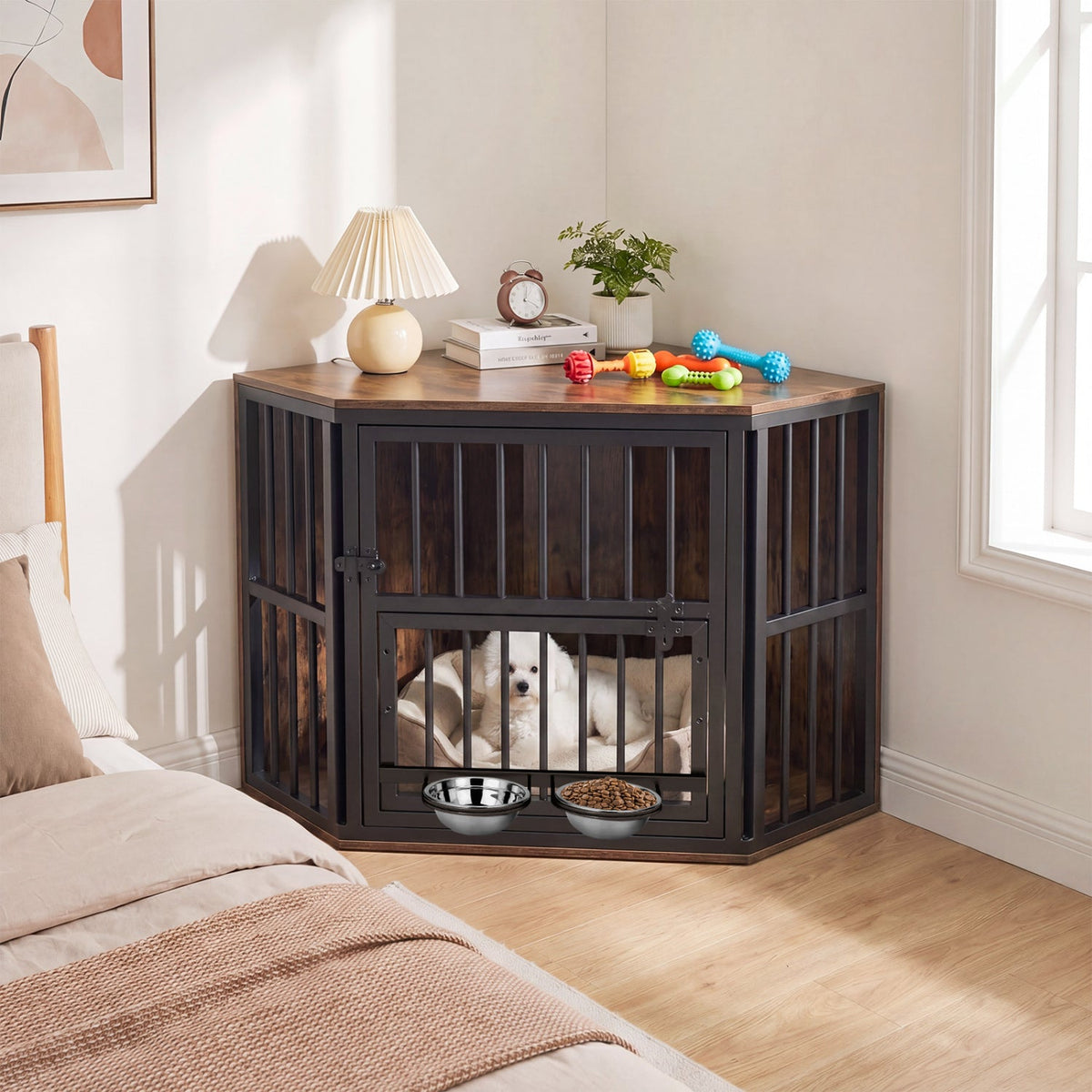 Corner Dog Crate End Table