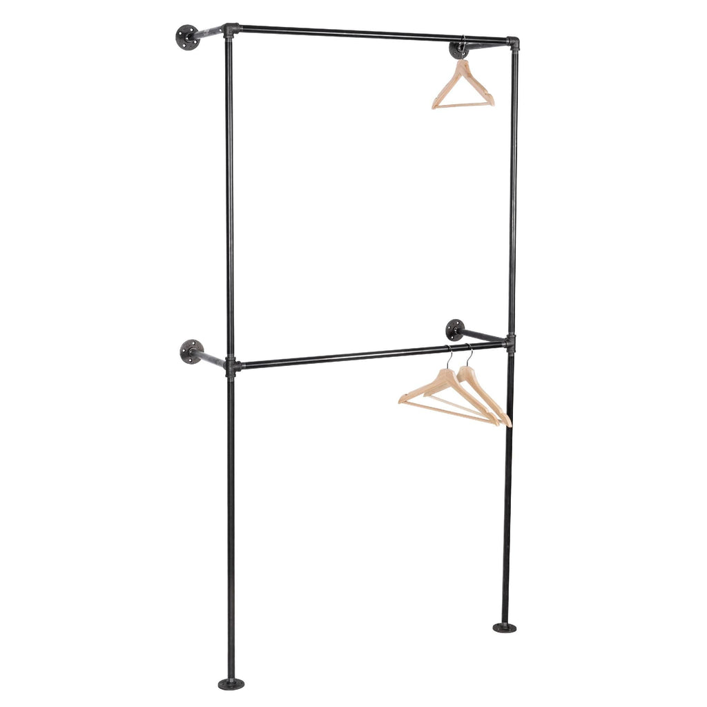 Industrial Wall-Mounted Double Clothing Rack