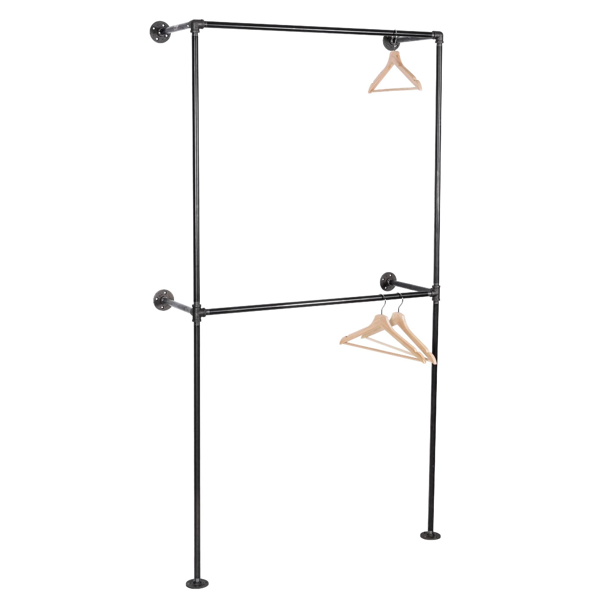 PIPE DECOR Industrial Steel Wall Mounted Double Hung Clothing Rack