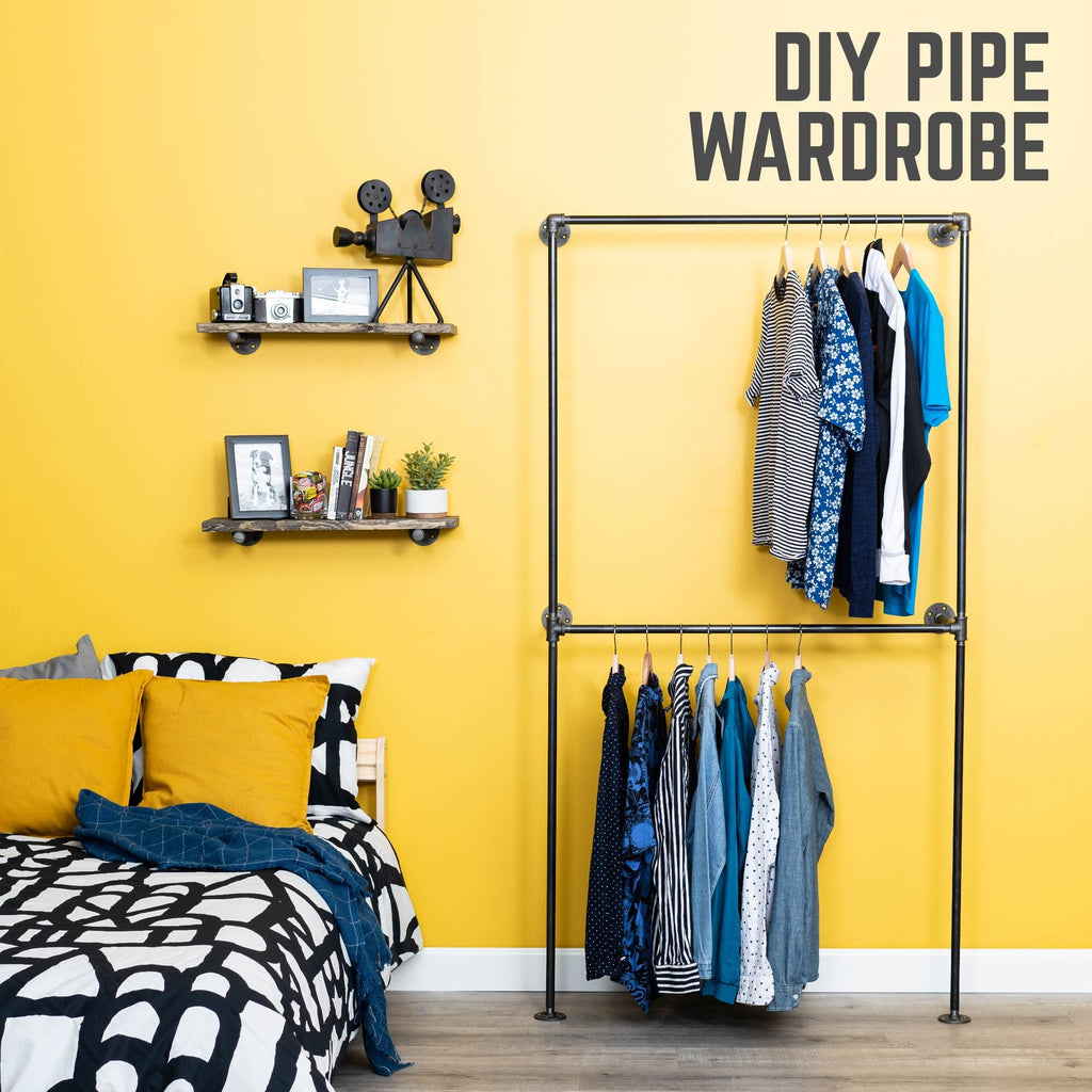 Industrial Wall-Mounted Double Clothing Rack