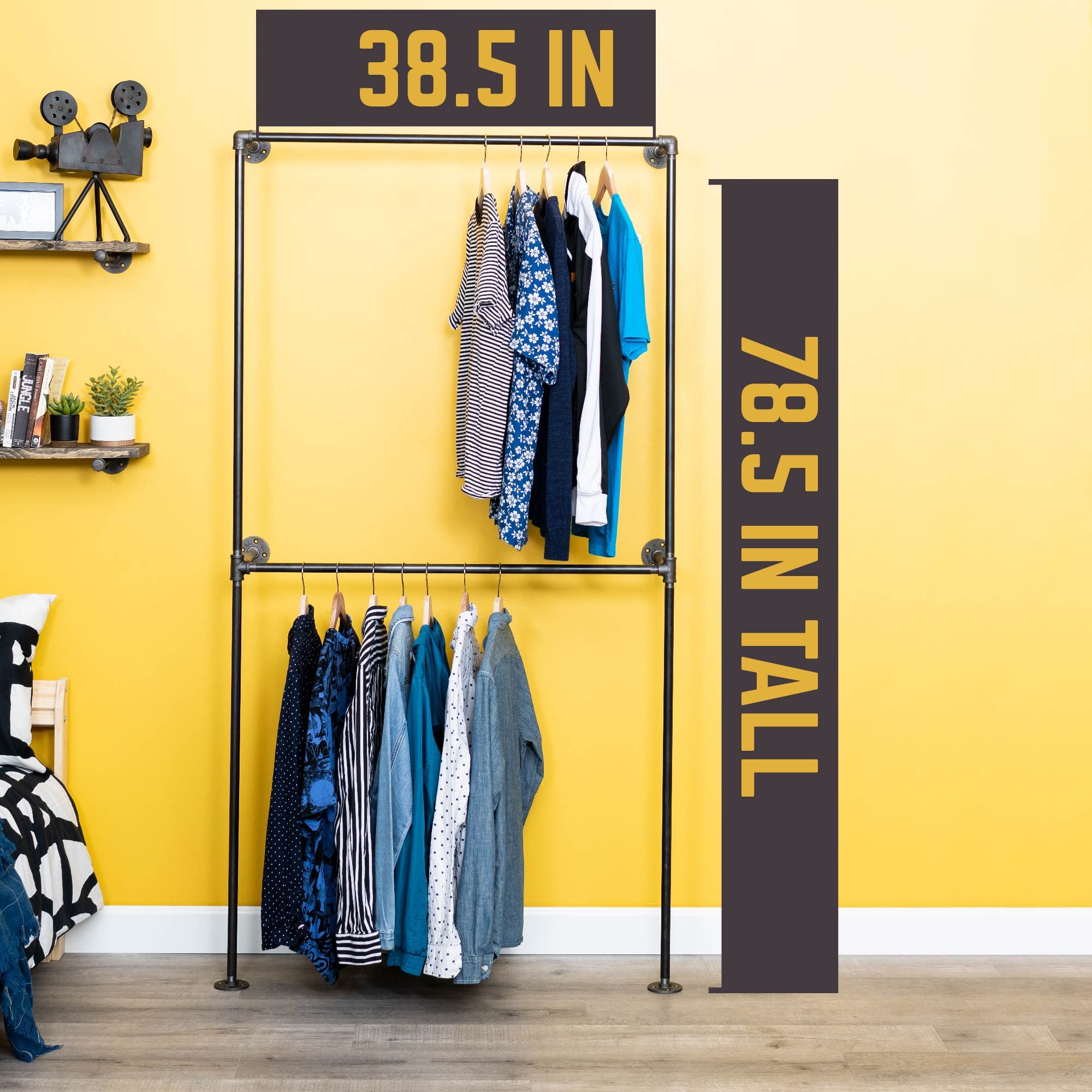 PIPE DECOR Industrial Steel Wall Mounted Double Hung Clothing Rack