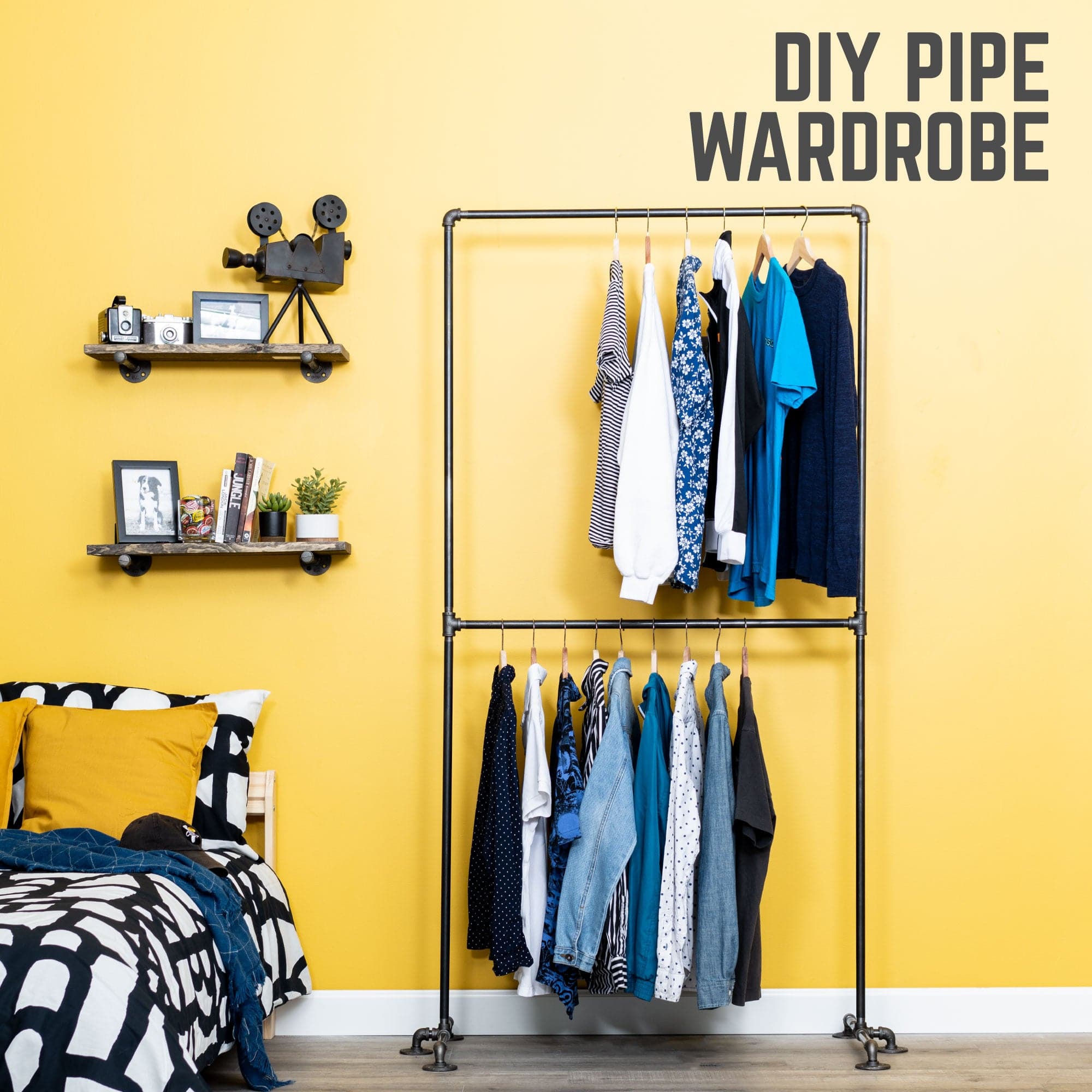 PIPE DECOR Industrial Steel Freestanding Double Hung Clothing Rack